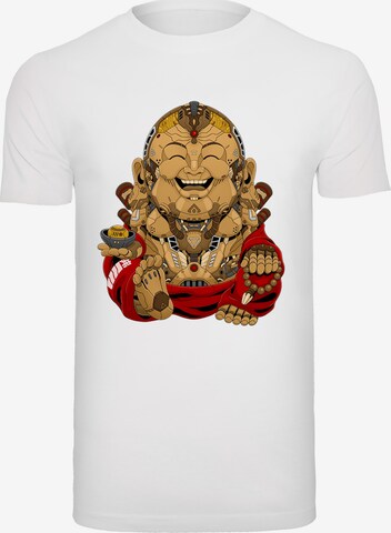 F4NT4STIC Shirt 'Happy Cyber Buddha' in Wit: voorkant