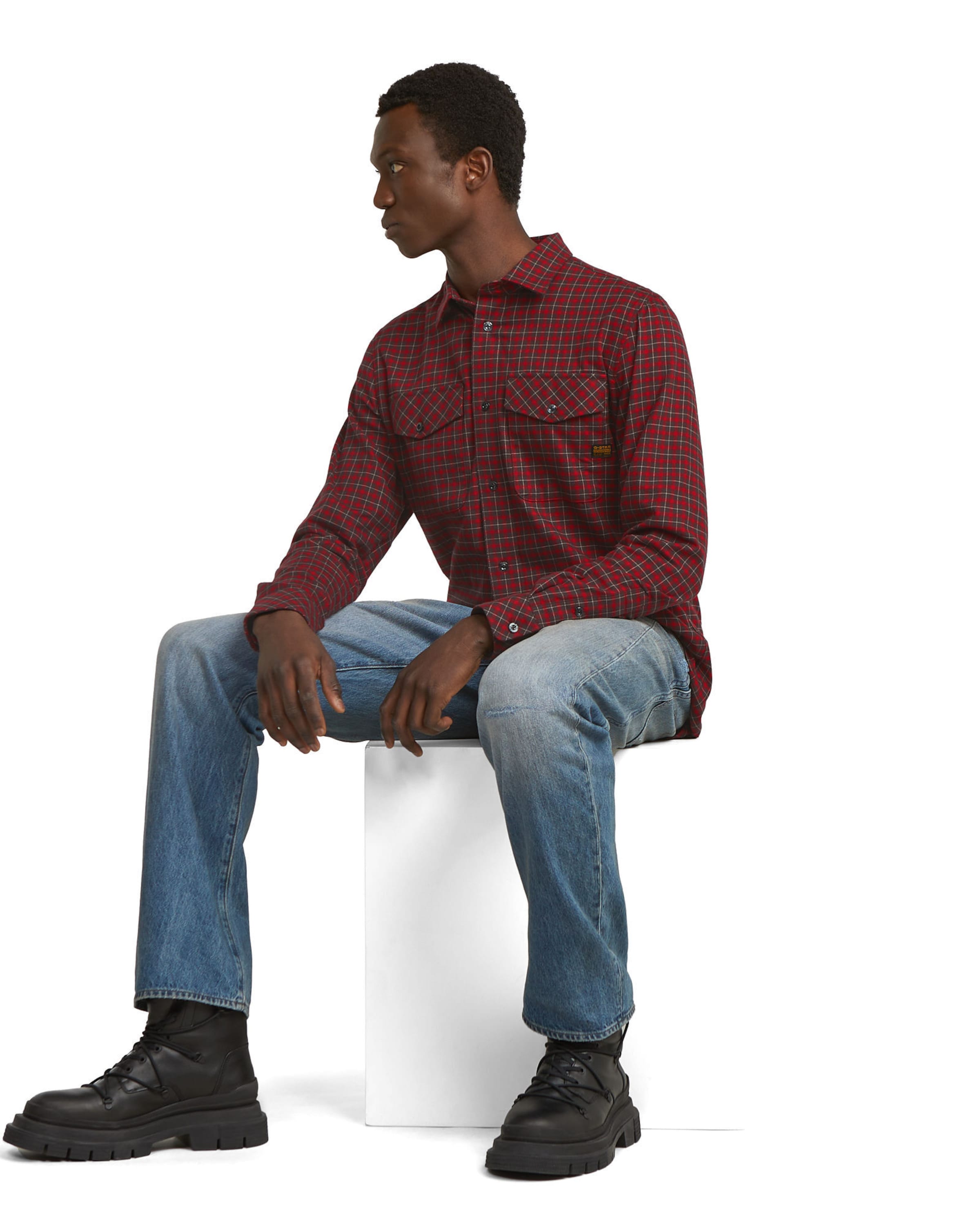 G-STAR Slim fit Button Up Shirt 'Marine' in Red