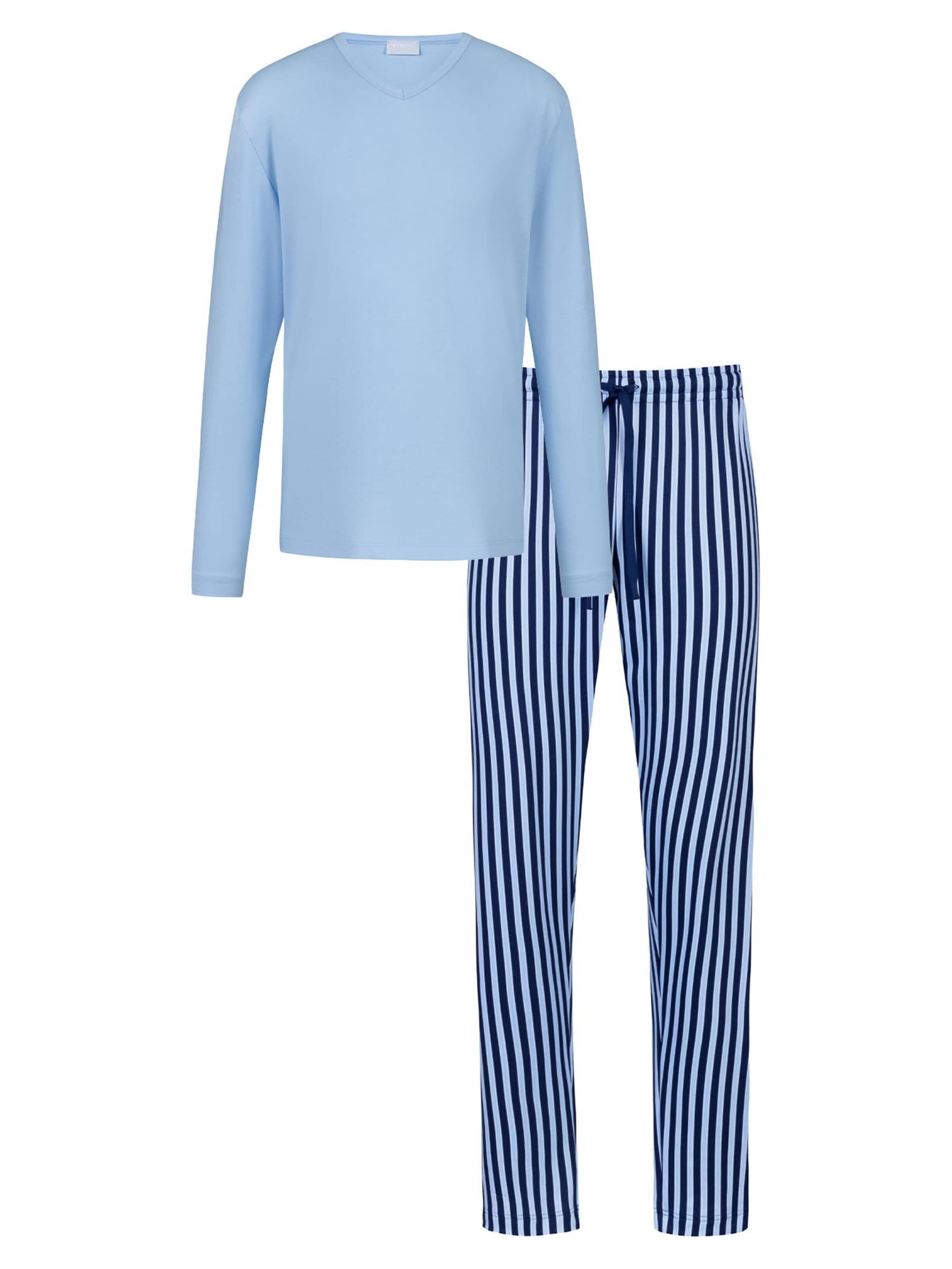 Mey Pyjama lang 'Graphic Stripes'‌‌ in Blau: Vorderseite