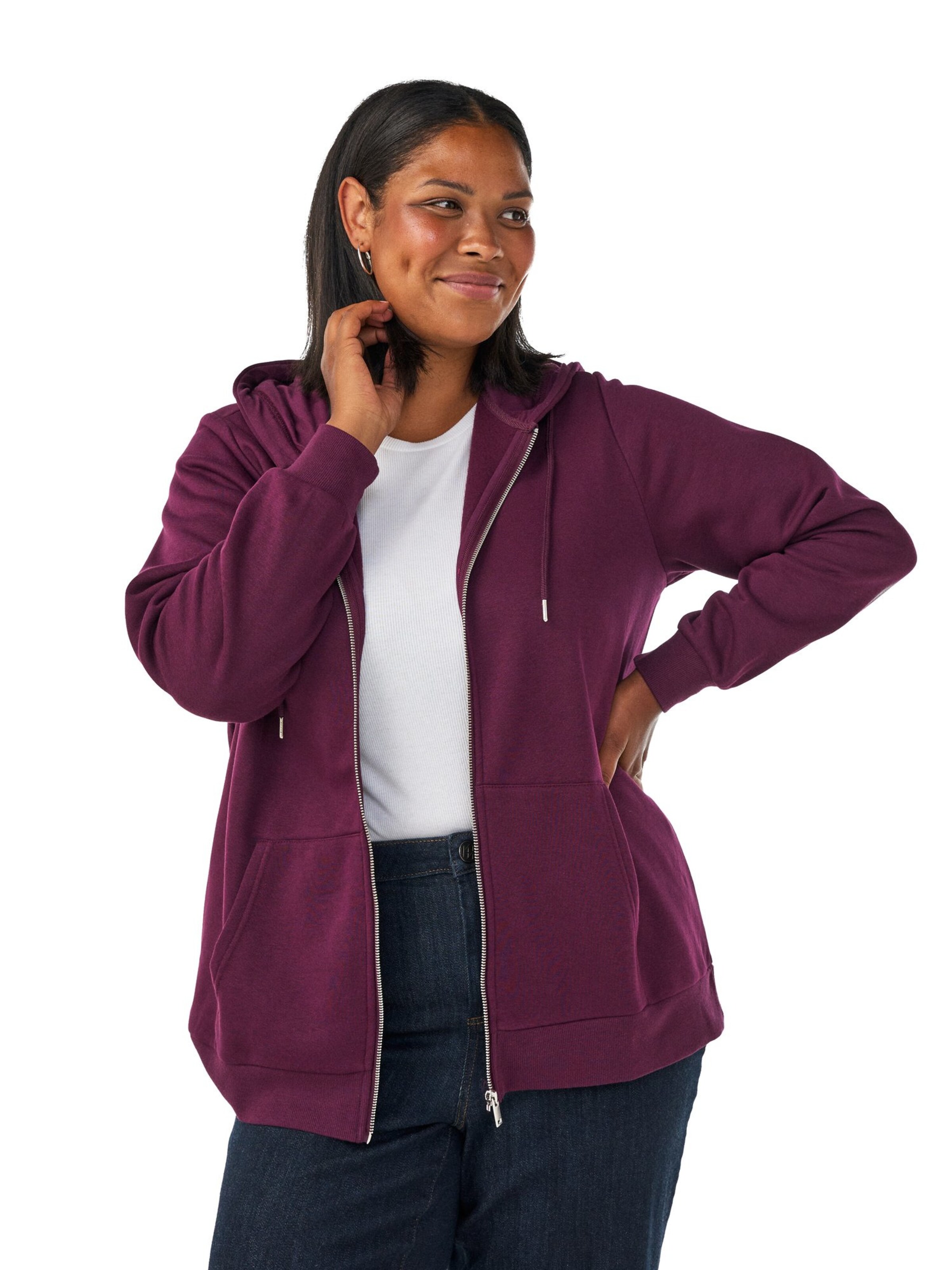 Zizzi - Casaco em moletão 'FLAMELA' em roxo: frente
