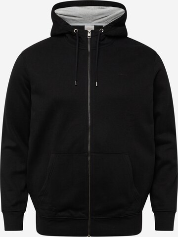 s.Oliver Men Big Sizes Zip-Up Hoodie in Black: front