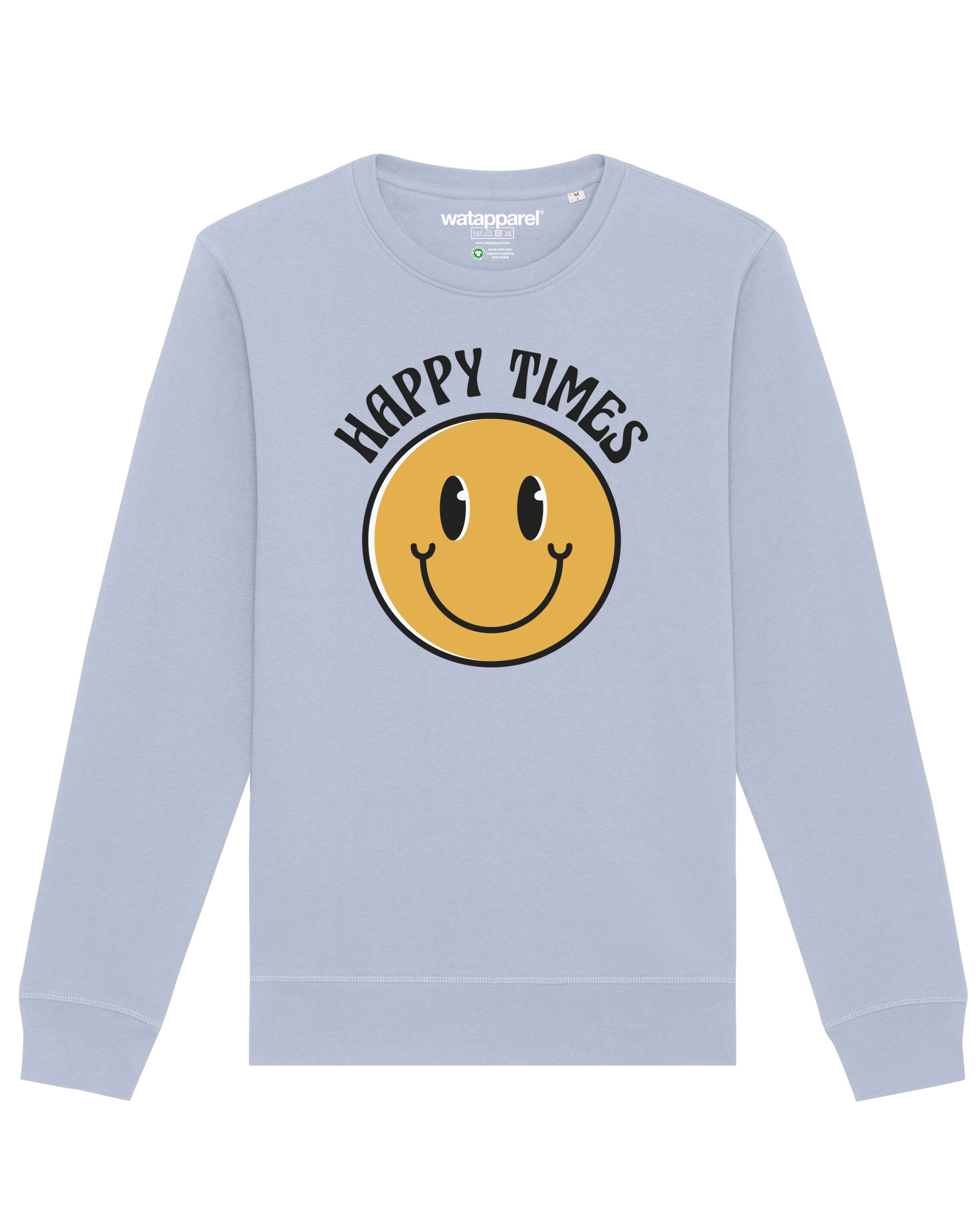 Watapparel Sweatshirt ' Happy times smiley emoji ' in Blauw: voorkant