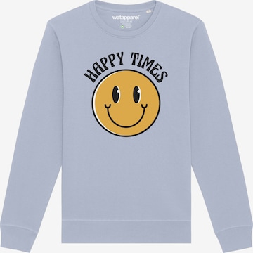 Watapparel Sweatshirt ' Happy times smiley emoji ' in Blauw: voorkant