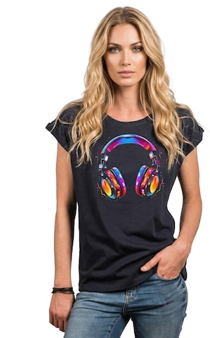 MAKAYA Shirt 'Kopfhörer Bunt' in Blue: front