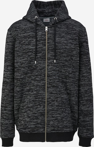 s.Oliver Men Tall Sizes Zip-Up Hoodie in Black: front