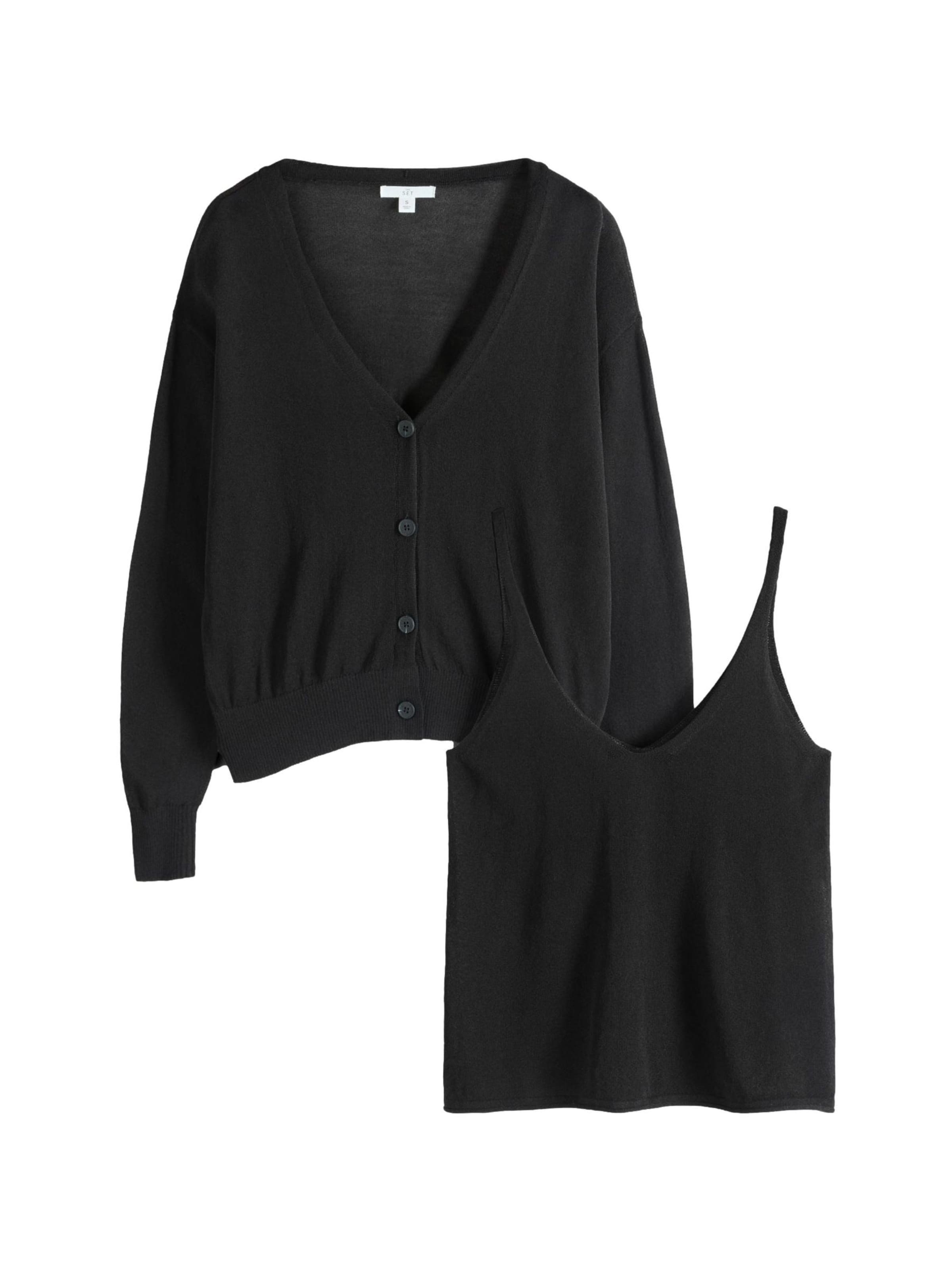 The Set Gebreid vest in Zwart: voorkant