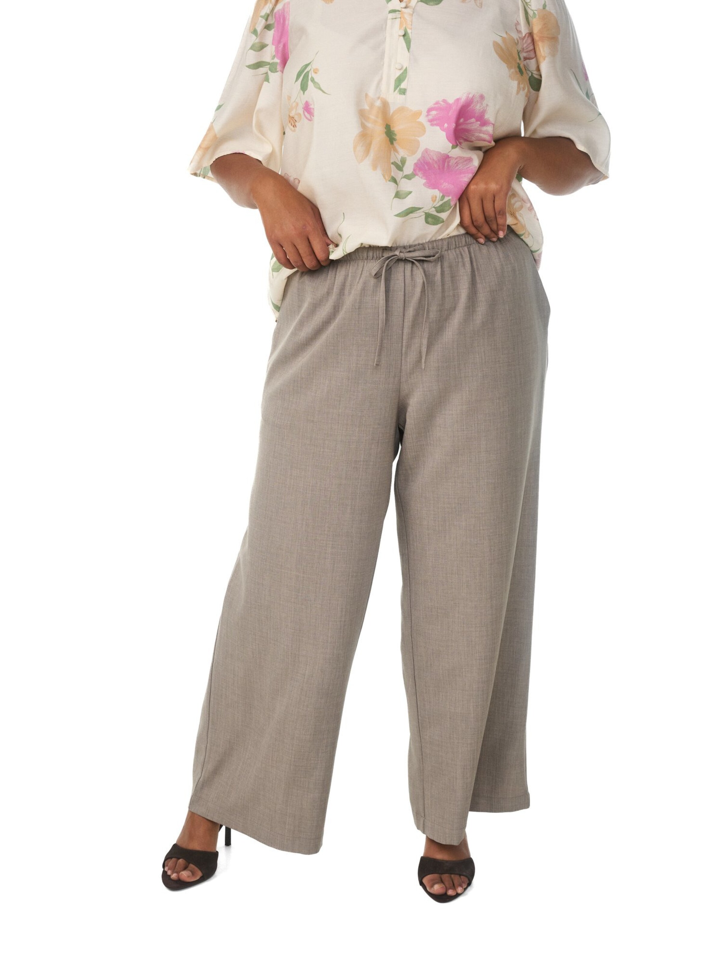 Zizzi Normální Kalhoty 'MVINA' – béžová: přední strana