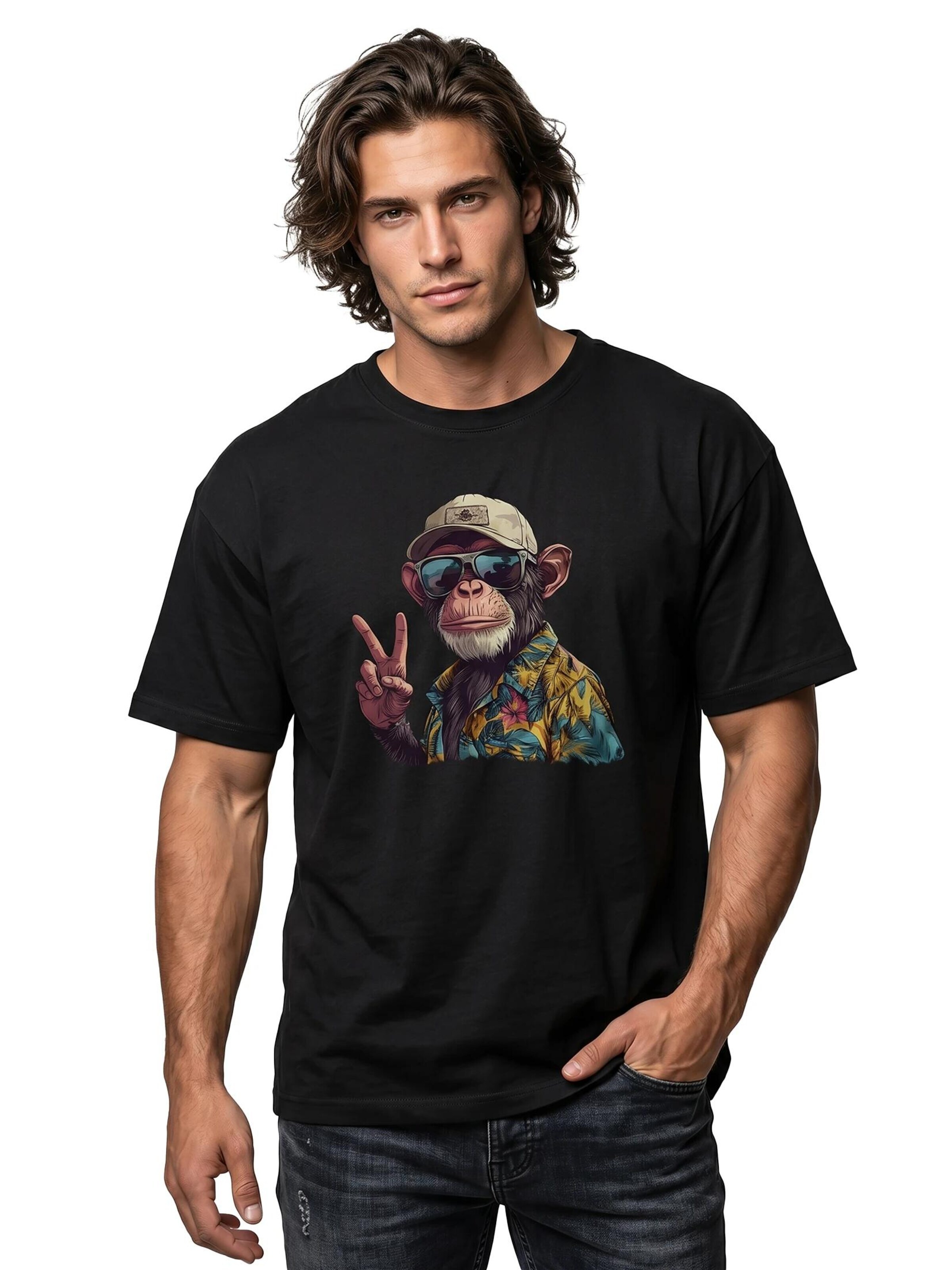 MAKAYA Shirt 'Peace Affe' in Black
