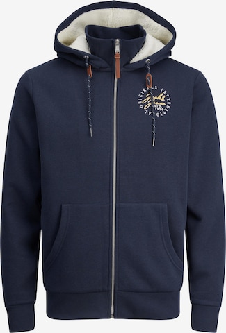 JACK & JONES Sweat jacket 'Woods' in Blue: front