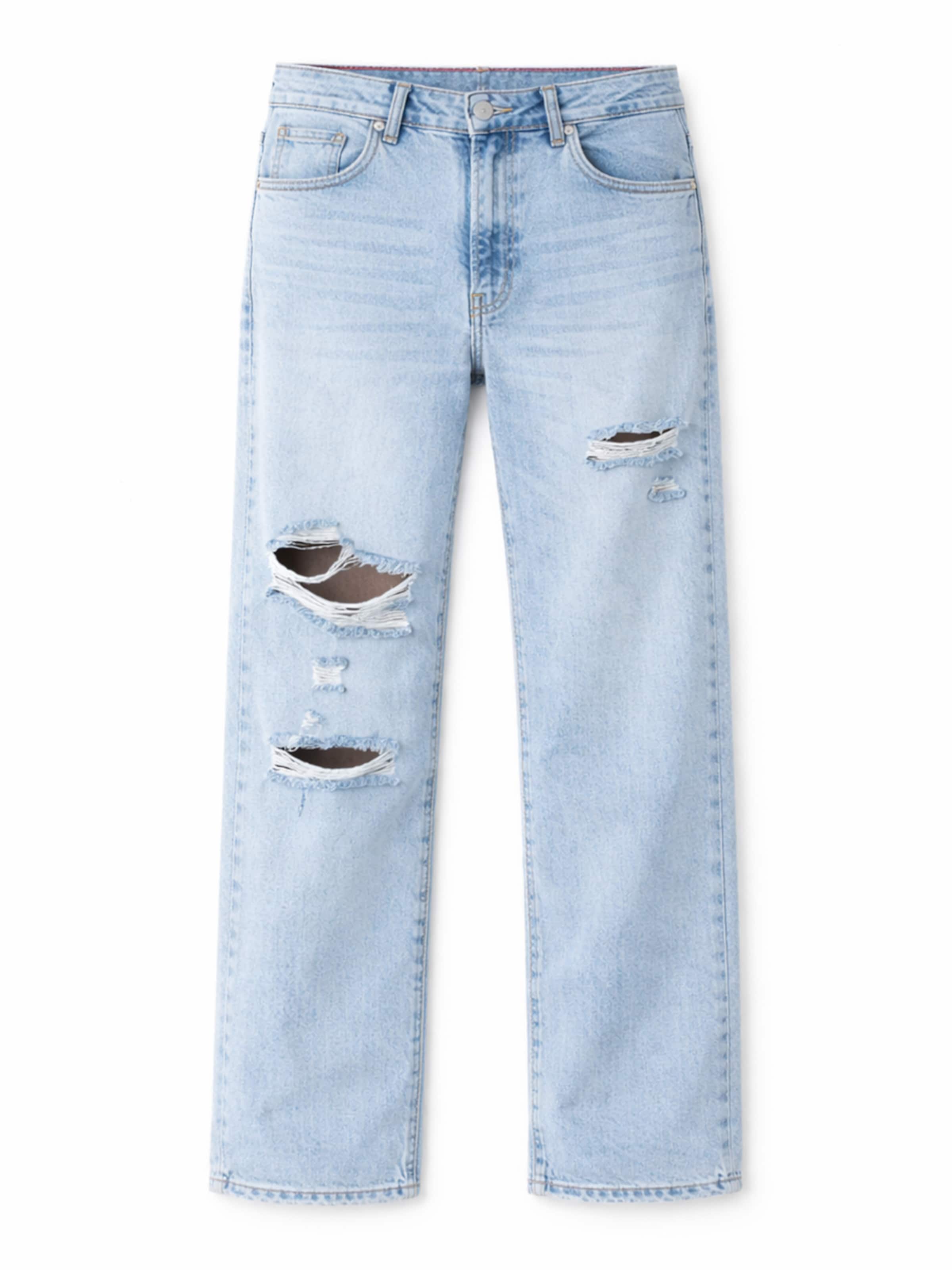 IT'S BASIC Regular Jeans 'RIPPED STRAIGHT MID RISE JEANS' in Blauw: voorkant