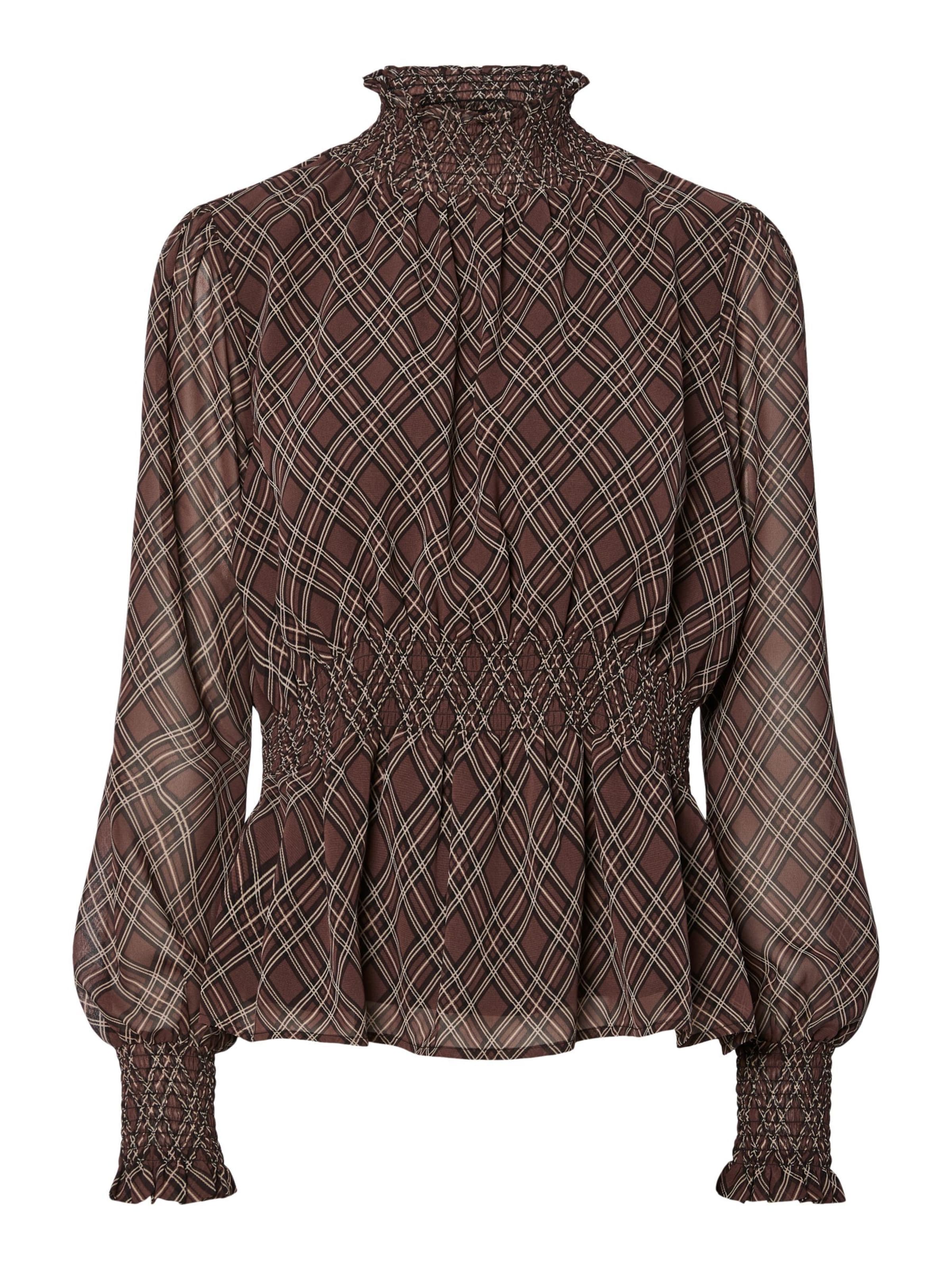 YAS Blouse 'YASChecksy' in de kleur Bruin / Zwart / Wit, Productweergave