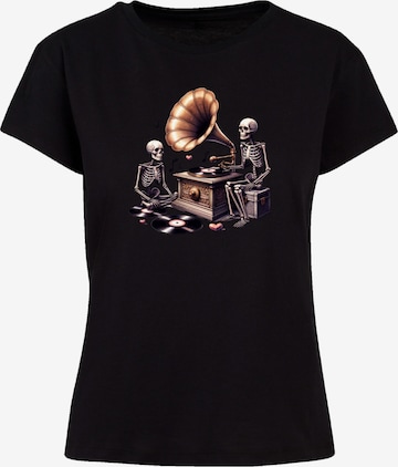 F4NT4STIC Shirt 'Gothic Skeleton Vintage Vinyl Plattenspieler' in Black: front