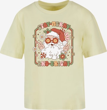 F4NT4STIC Shirt 'Stay Merry And Bright Hippie Santa' in Geel: voorkant