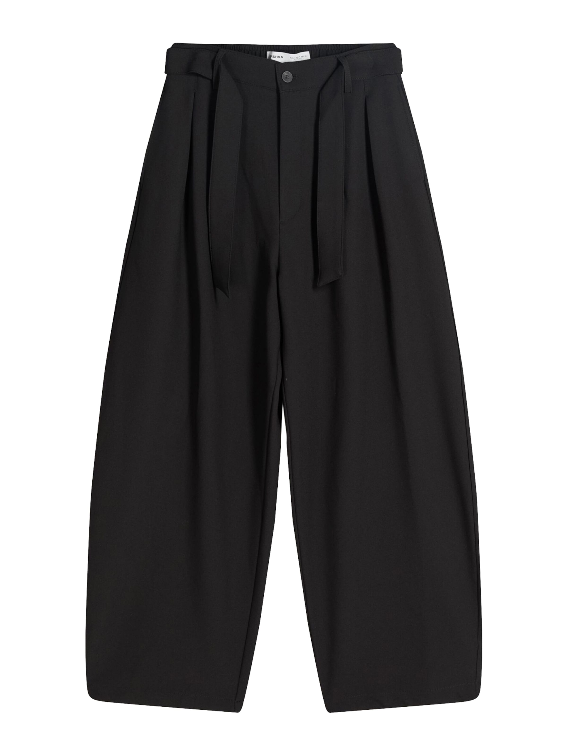 BershkaBarrel Hlače s naborima - crna boja: prednji dio