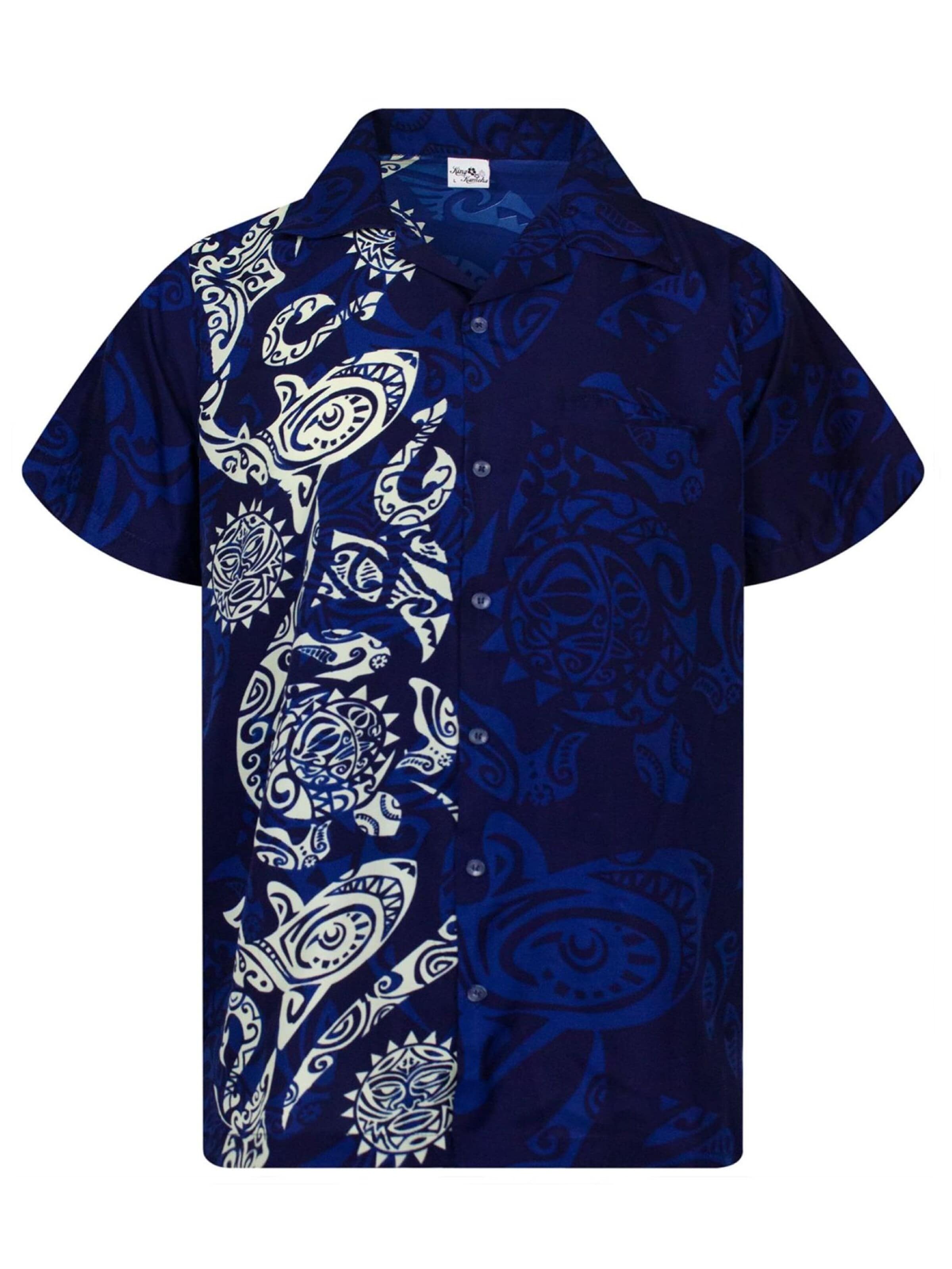 King Kameha Shirt 'Maori Wedding' in Blauw: voorkant