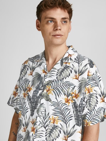 JACK & JONES Comfort fit Button Up Shirt 'Tropic Resort' in White