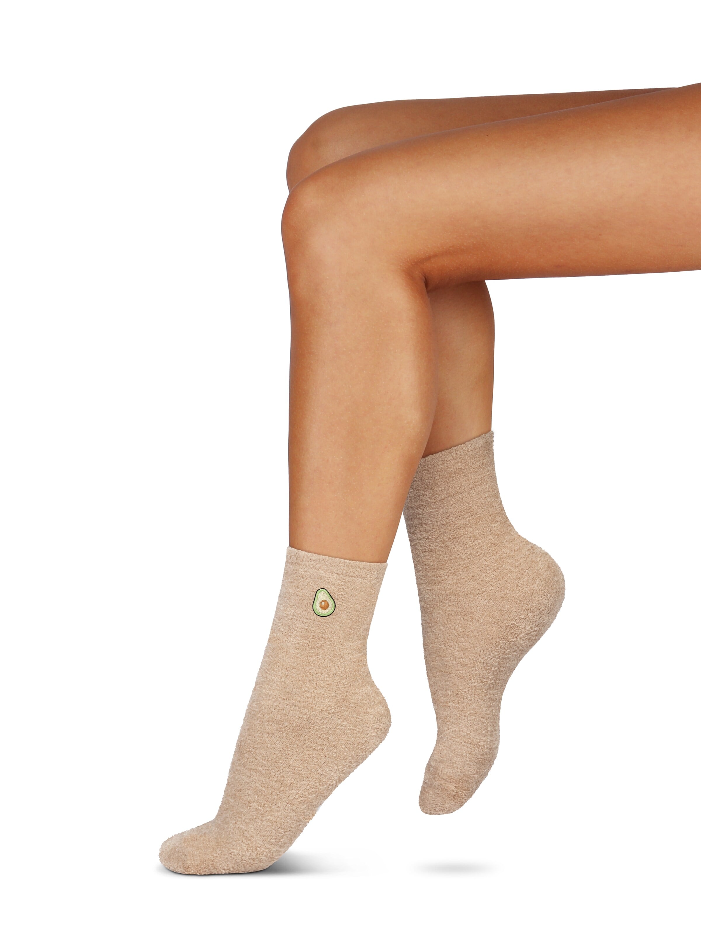Calzino 'Kuschelsocken mit Icon Stickerei Herz Avocado Banane' di Circle Five in beige