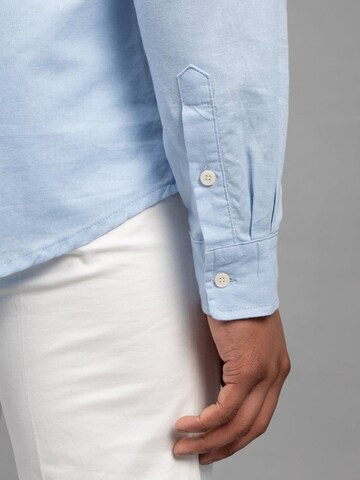 Laurent Vergne Slim fit Button Up Shirt 'Brive - Linnen Cotton Shirt - Light Blue' in Blue