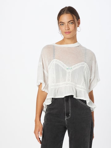 Tricou 'FALL IN LOVE' de la Free People pe alb: față