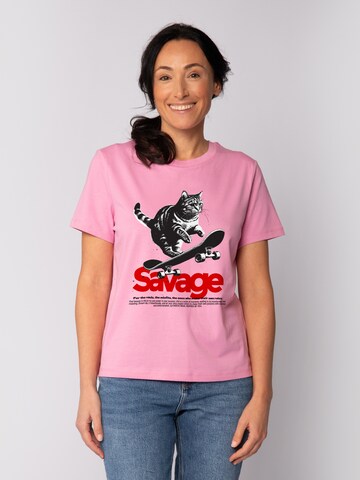 Watapparel Shirt 'Savage Cat' in Roze: voorkant