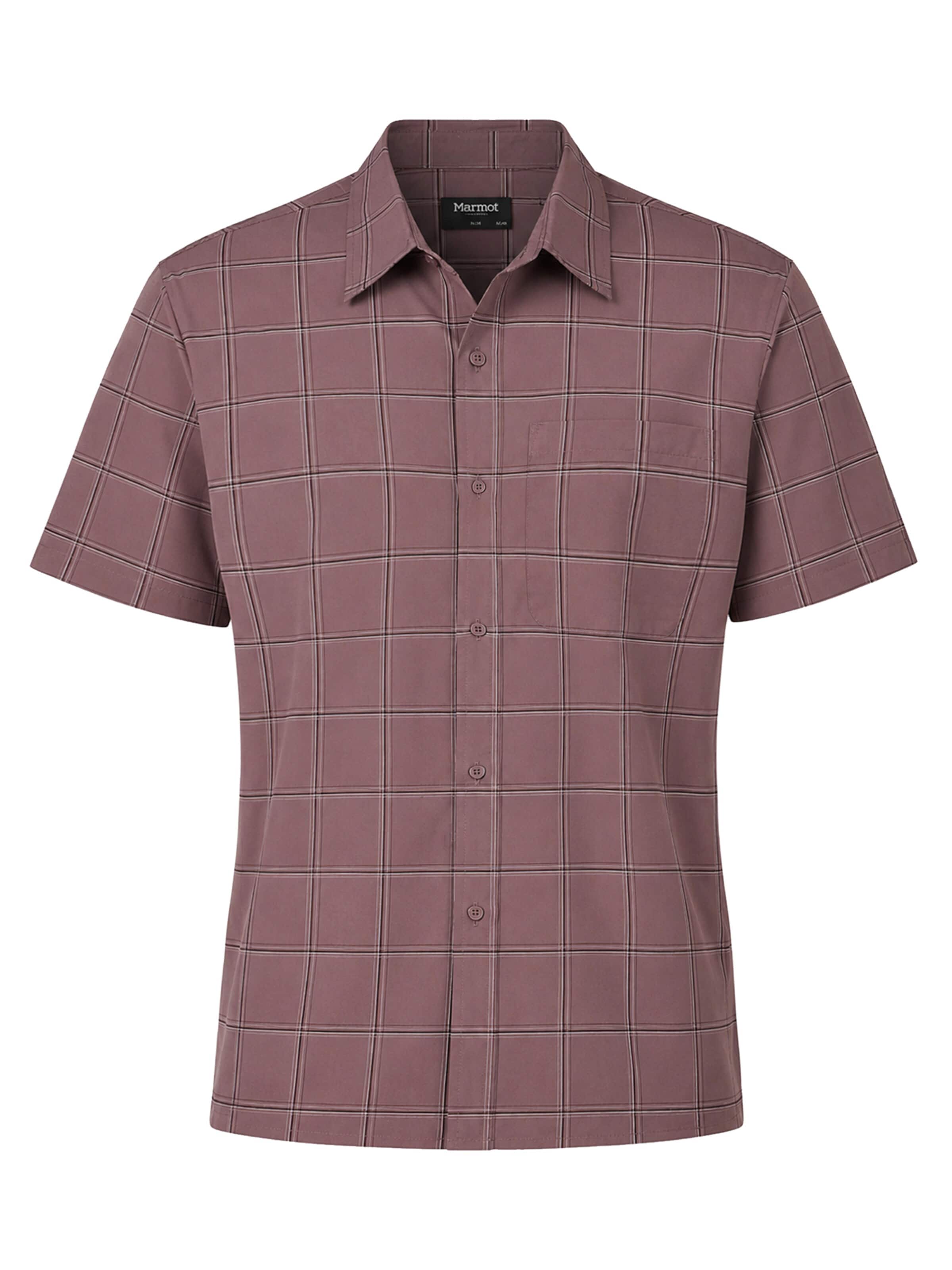 Marmot Athletic Button Up Shirt 'AirExchange UPF 40 Novelty Short-Sleeve' in Pink: front