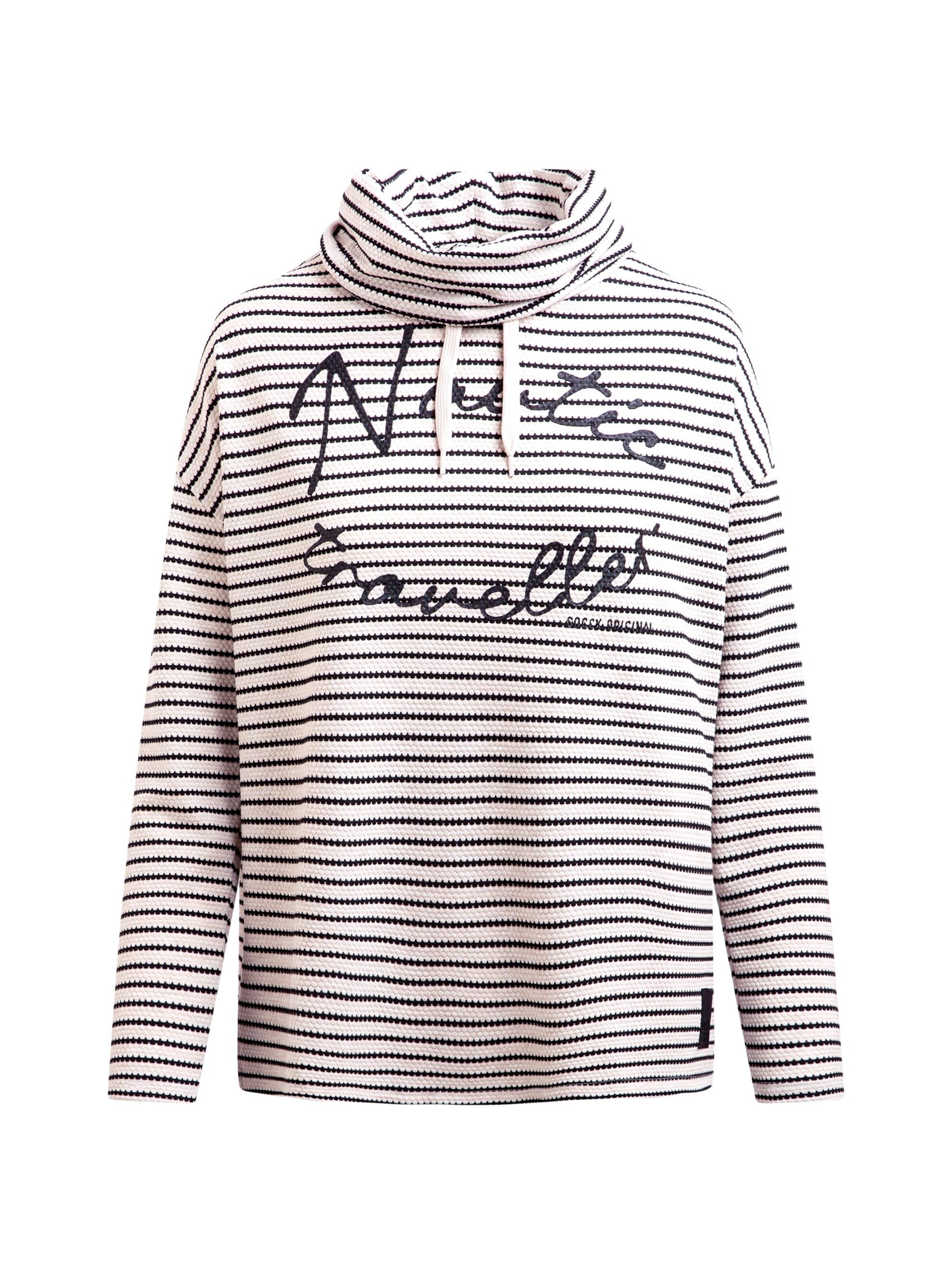 Soccx Strukturiertes Langarmshirt mit Streifen und Kragen in Beige: Vorderseite