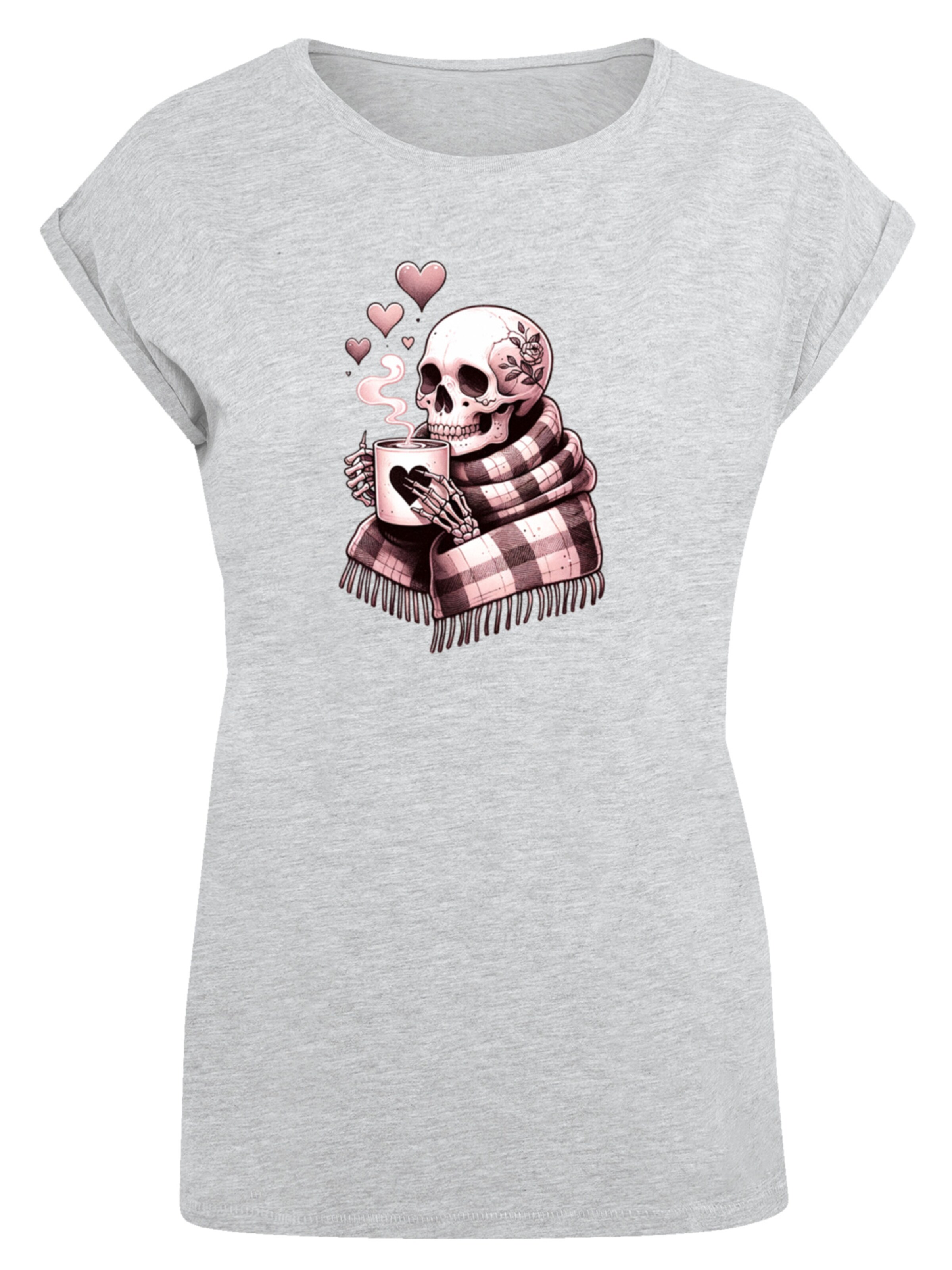 F4NT4STIC Shirt 'Cozy Winter Skelett' in Grijs: voorkant