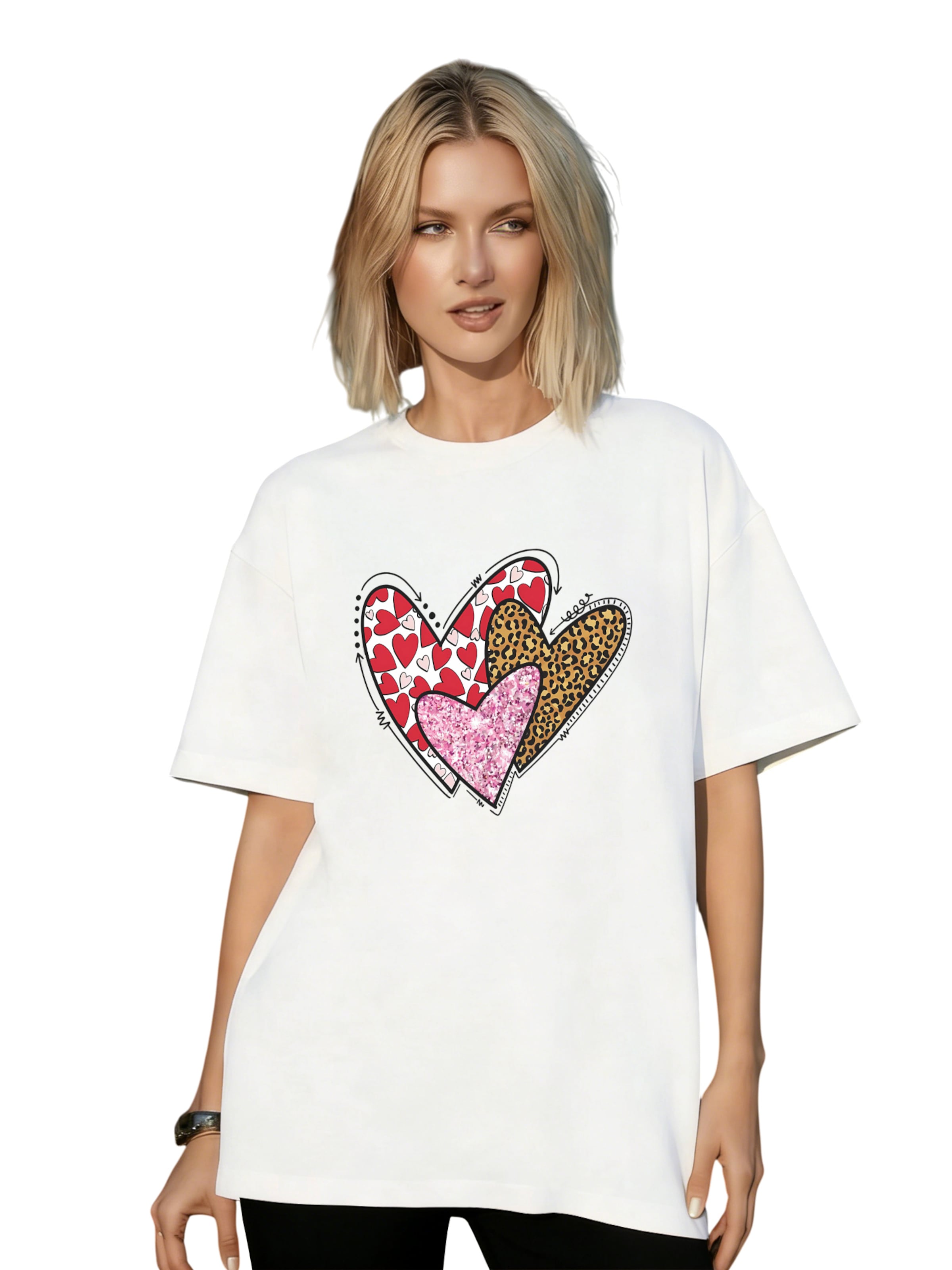 GORHEY Shirt 'Women's Summer Casual Cotton T-Shirt with Heart Print' in Weiß: Vorderseite