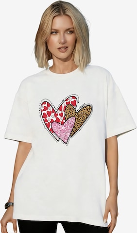 GORHEY Shirt 'Women's Summer Casual Cotton T-Shirt with Heart Print' in White: front