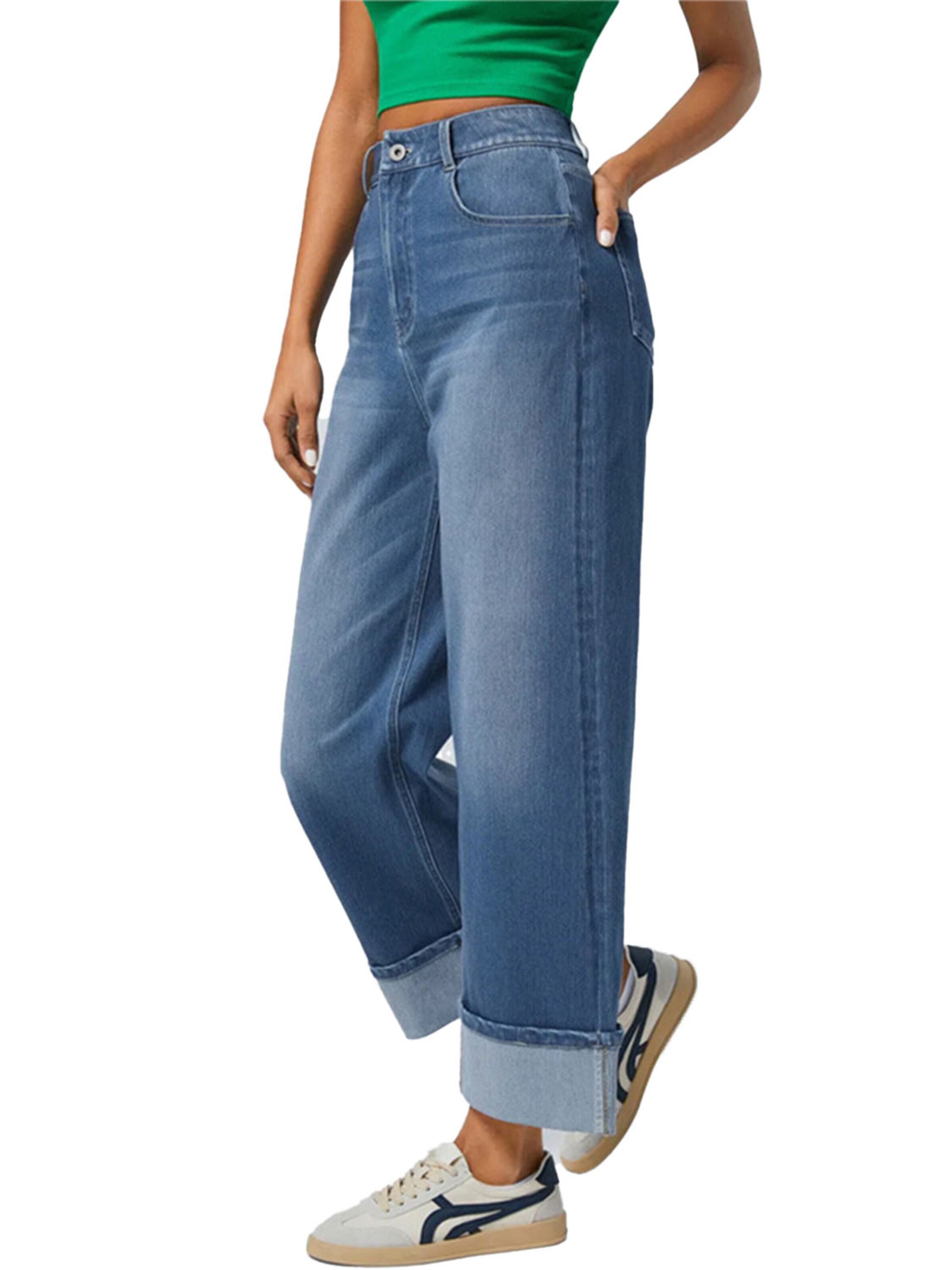 KoJooin Normalny krój Jeansy 'Weit geschnittene Jeans für Damen,hochtaillierte Jeans aus Denim,umgeschlagener Saum,Baggy Jeans' w kolorze niebieski