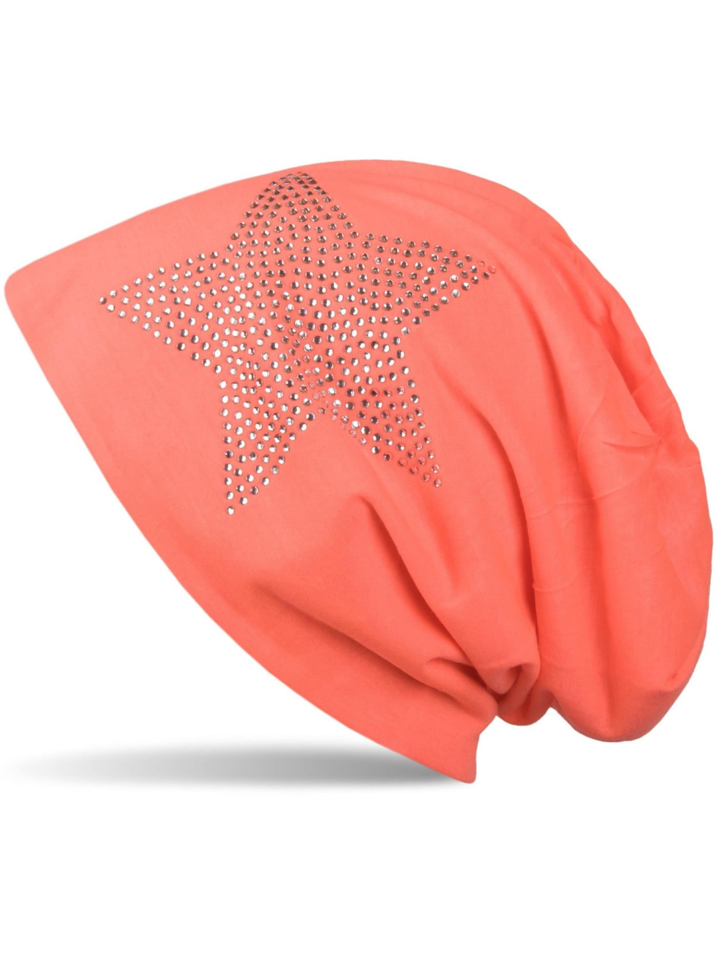 styleBREAKER Mütze 'Leichte Beanie mit Strass Stern'‌‌‌ in Orange: Vorderseite
