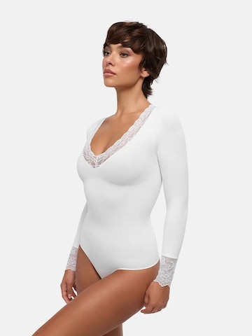 cfab - Body moldeador 'Clean Longsleeve V-Neck with Lace Sculpting Bodysuit with String' en blanco
