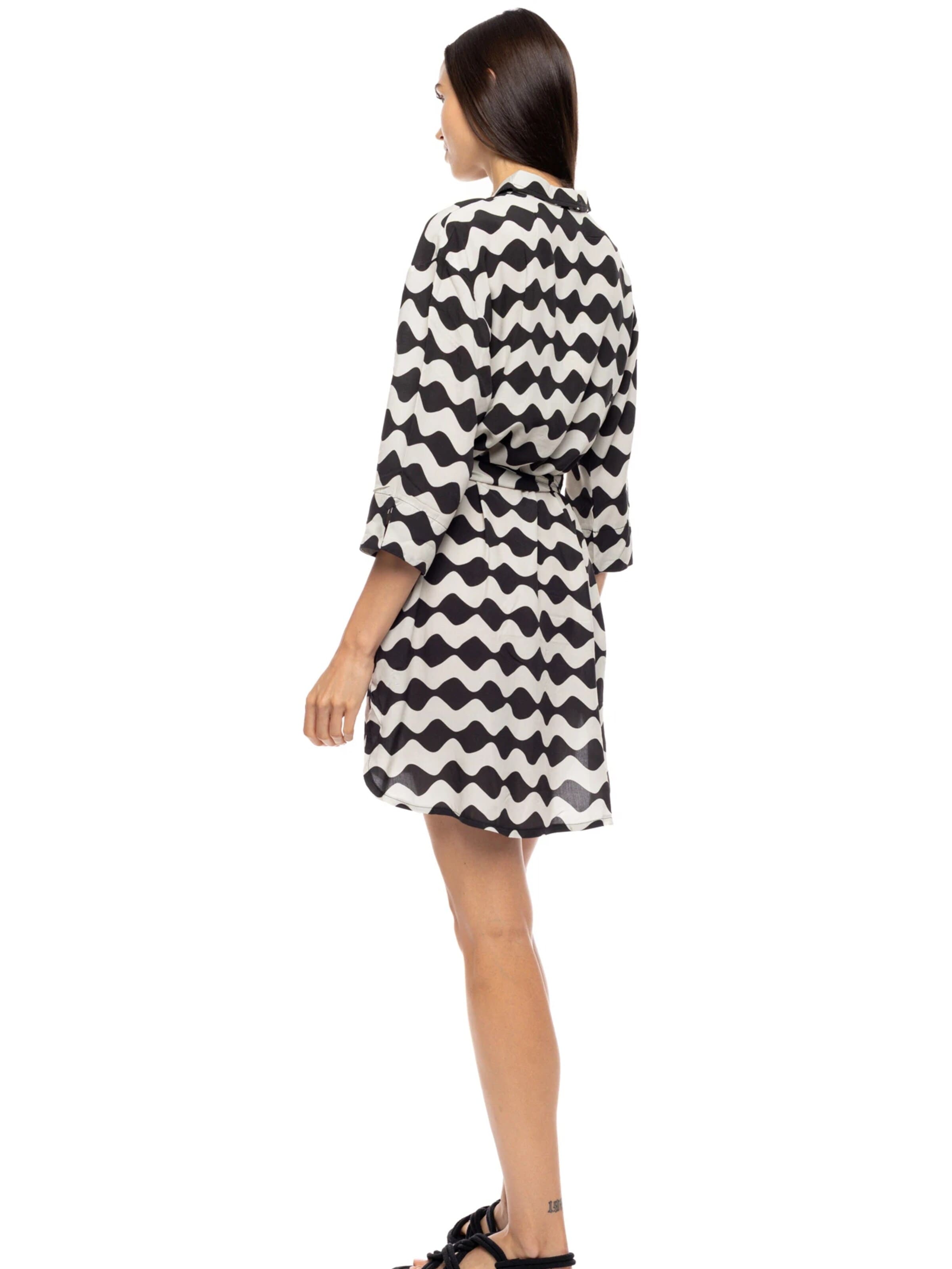 Pink Label Zomerjurk 'BEACHWEAR OFF WHITE WAVE' in Zwart