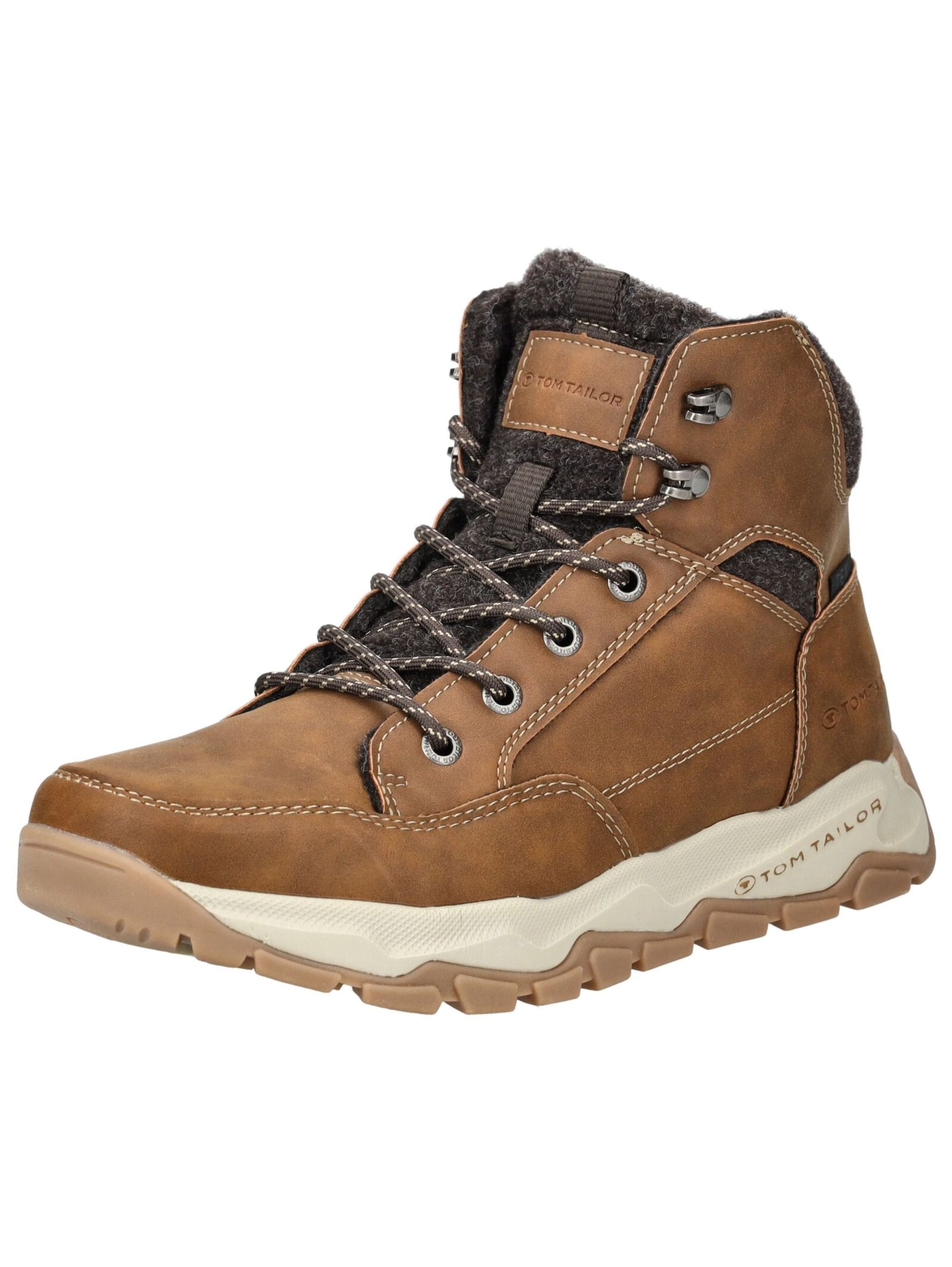 TOM TAILOR Gležnarji z vezalkami | rjava barva: sprednja stran