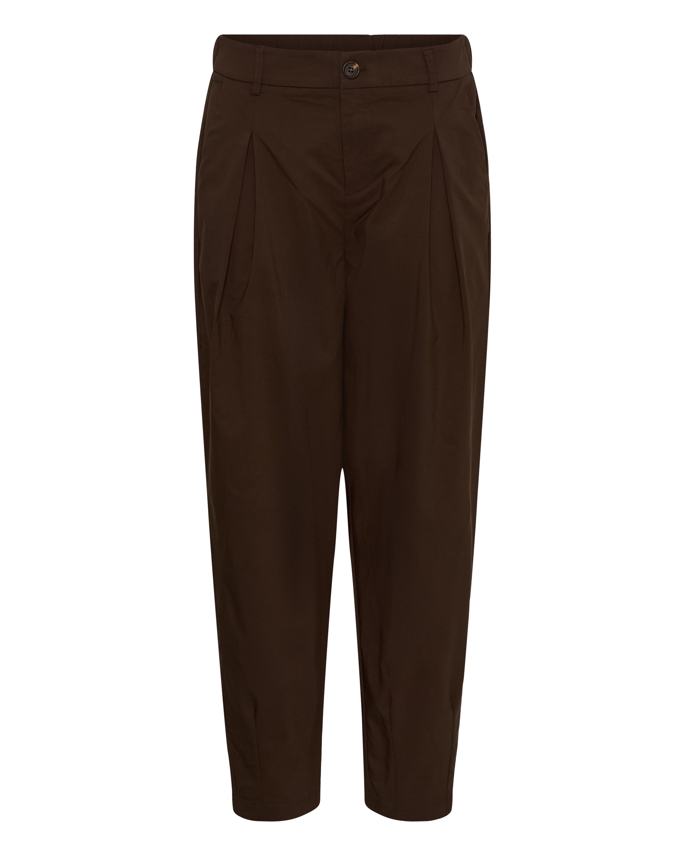 CULTURE Loose fit Pleat-Front Pants in Brown: front