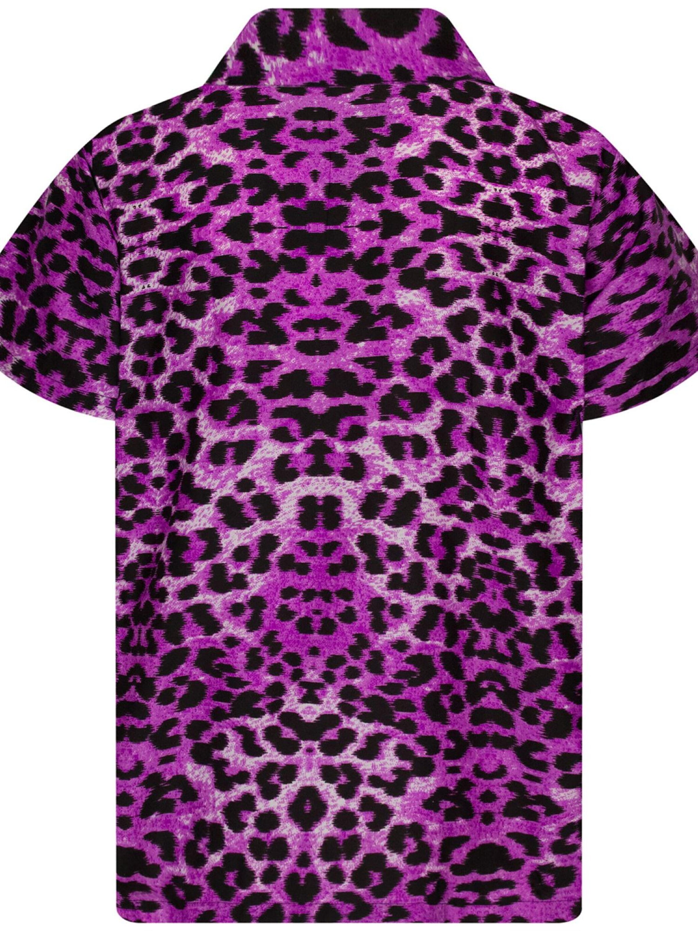 King Kameha Regular fit Button Up Shirt 'Leopard' in Purple