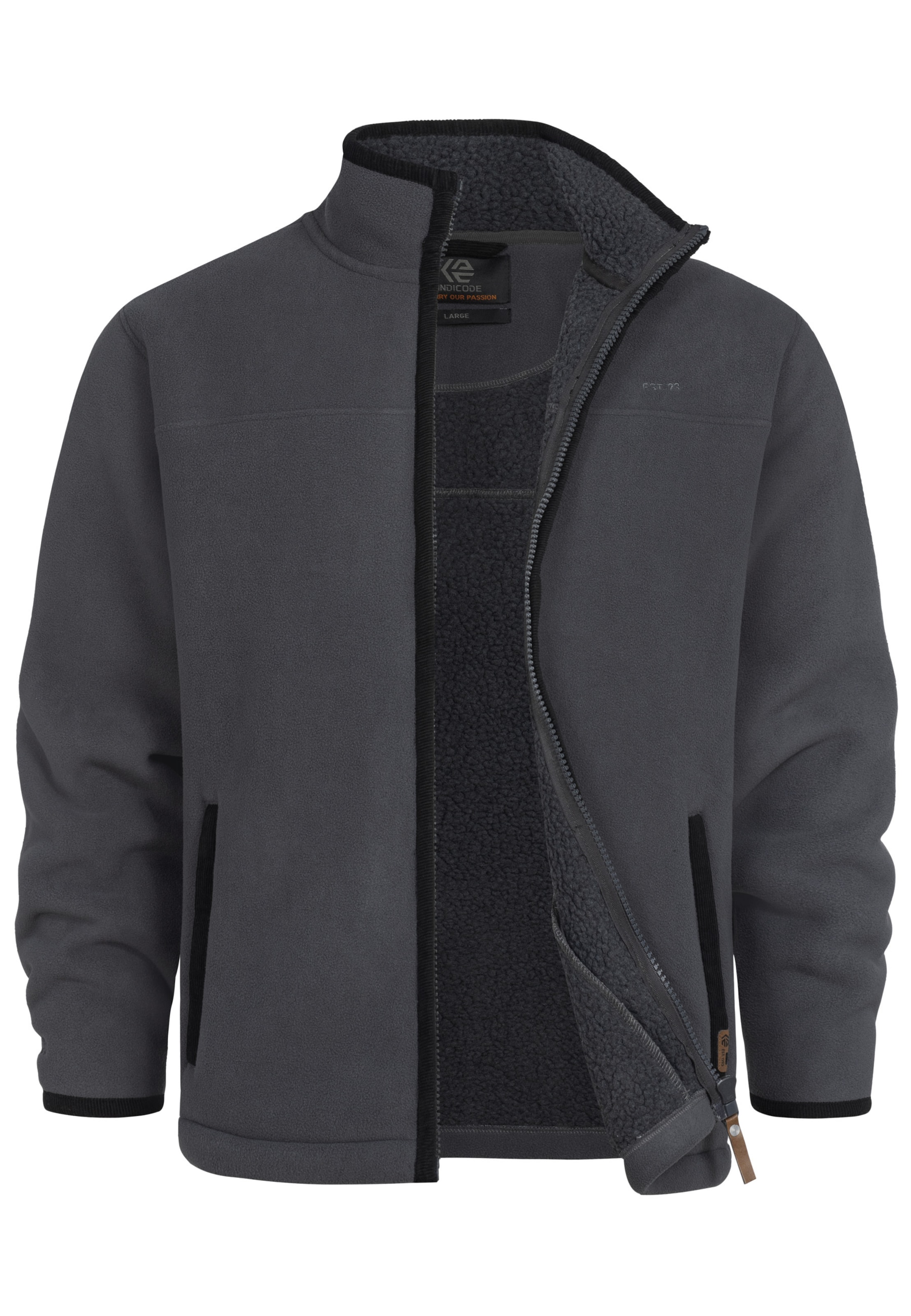 INDICODE JEANS Fleece Jacket 'Emilos' in Grey: front