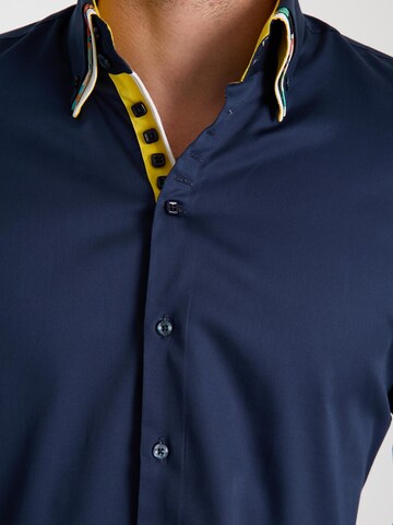 Slim fit Camicia business 'Vesuvio Iconic Satin Man Shirt Black' di 7Camicie in blu