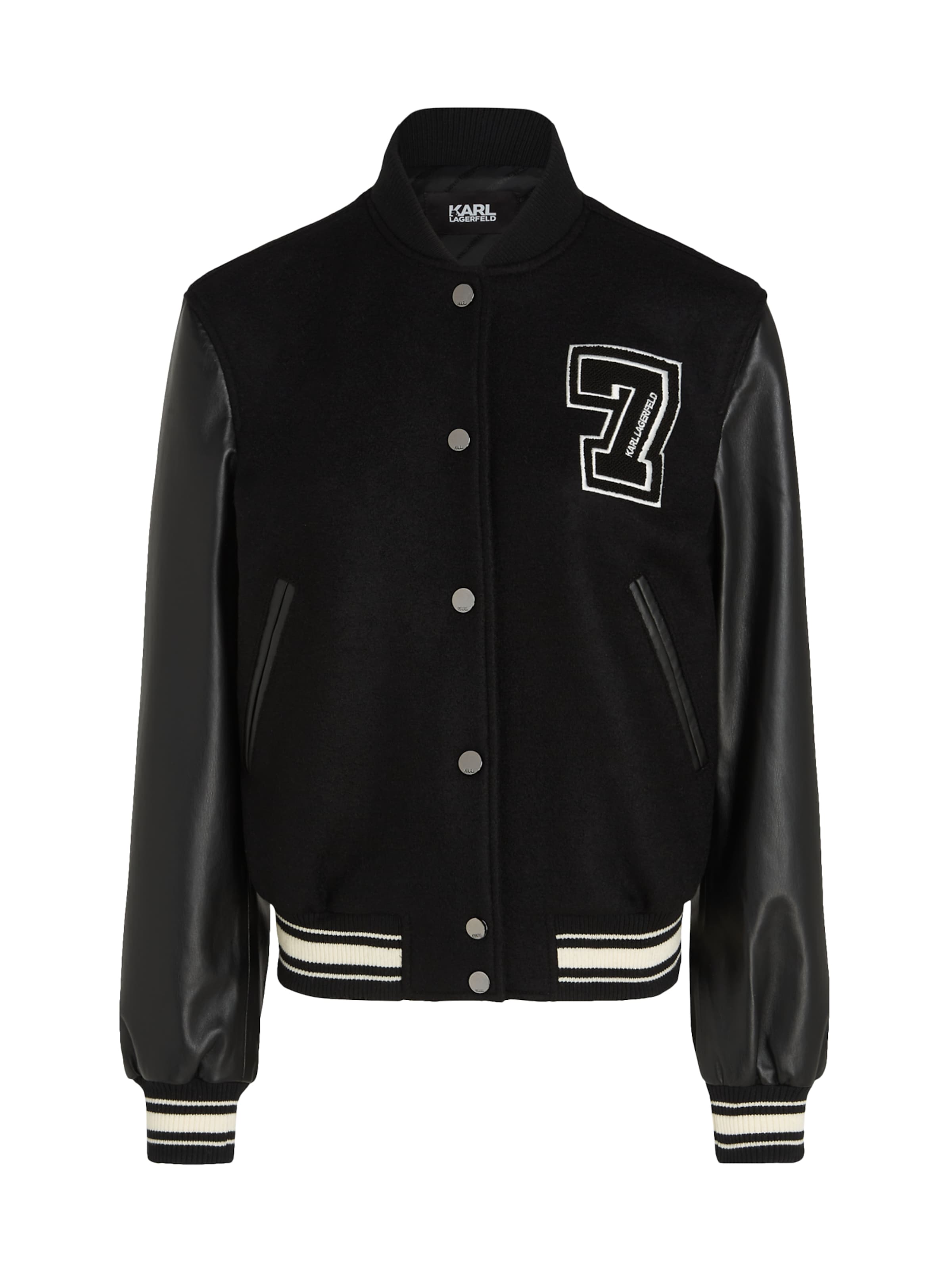 melns Karl Lagerfeld Starpsezonu jaka: no priekšpuses