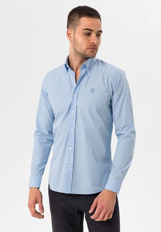 Jimmy Sanders Slim Fit Hemd in Blau: Vorderseite
