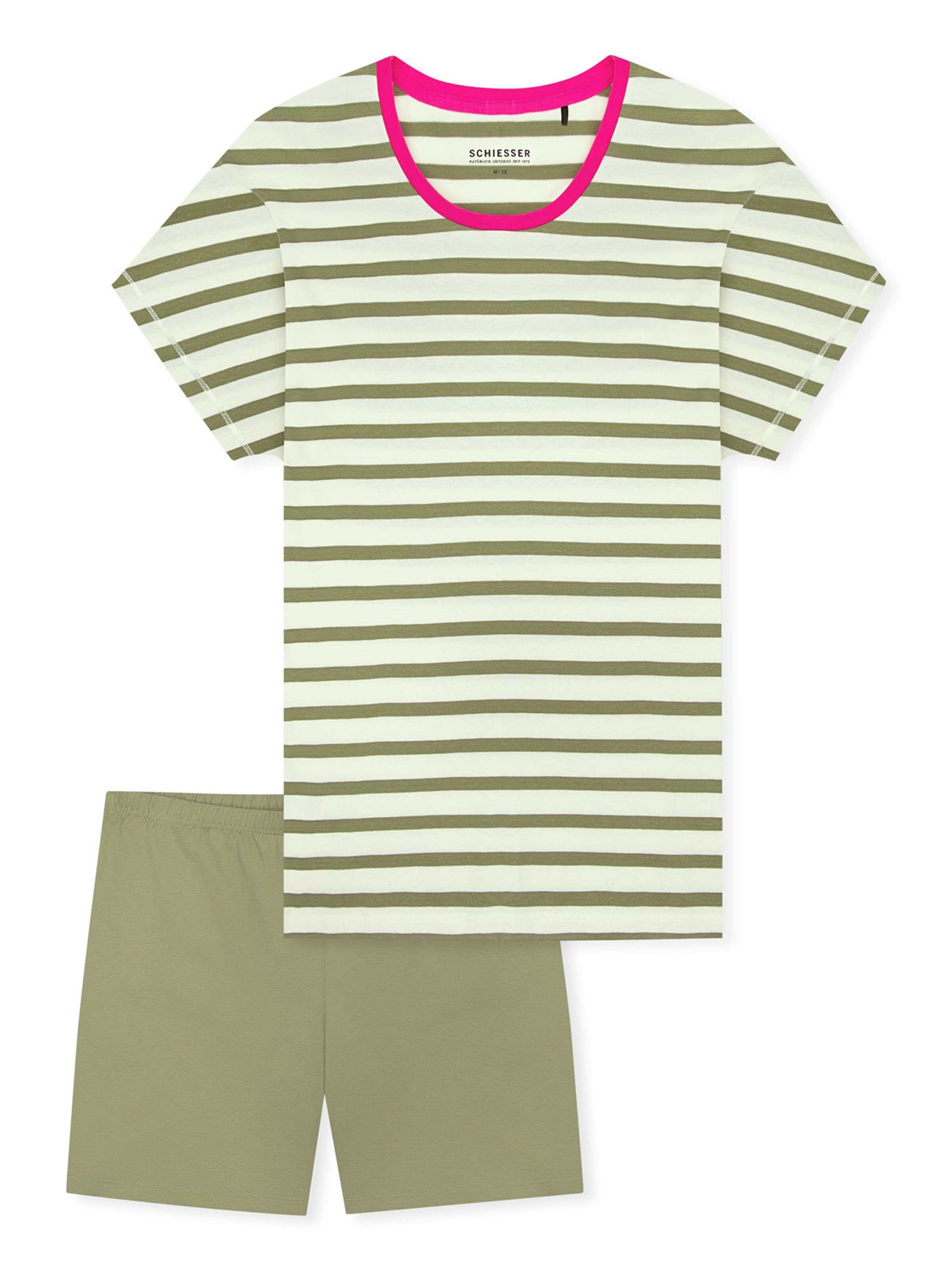 SCHIESSER - Pijama de pantalón corto ' Casual Essentials ' en verde: frente