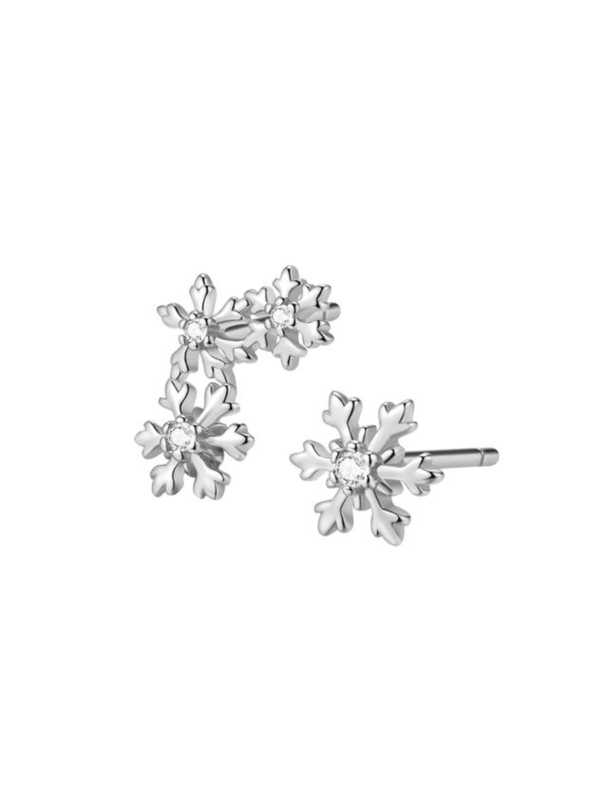 Hey Happiness - Pendientes 'Snowflake Trio' en plata: frente