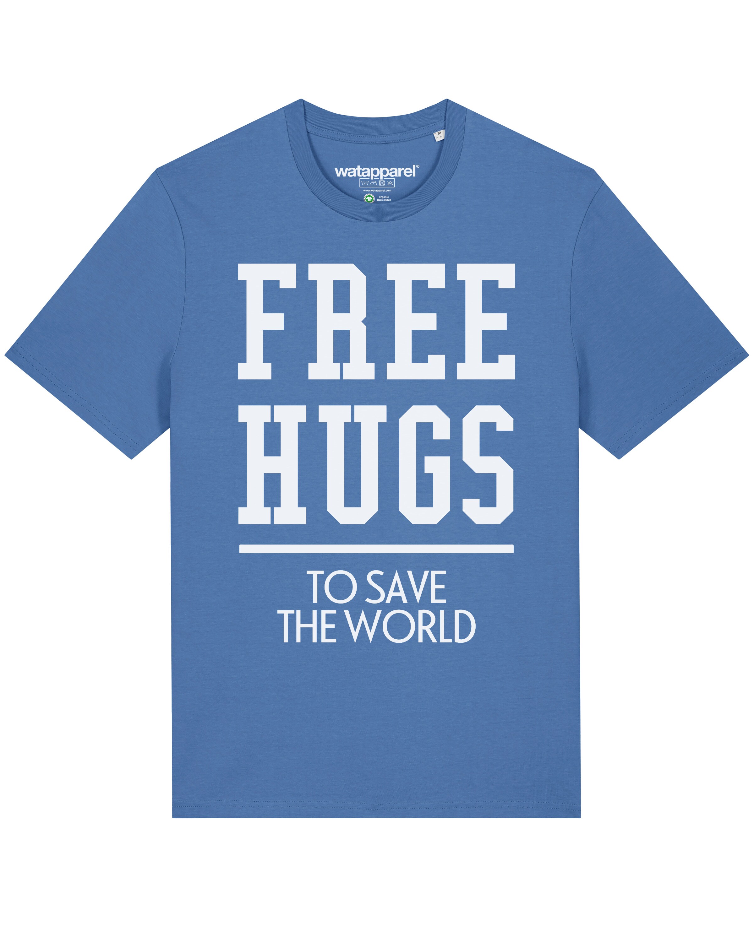 T-Shirt 'Free hugs to save the world' Watapparel en bleu : devant