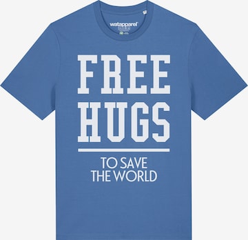 Maglietta 'Free hugs to save the world' di Watapparel in blu: frontale