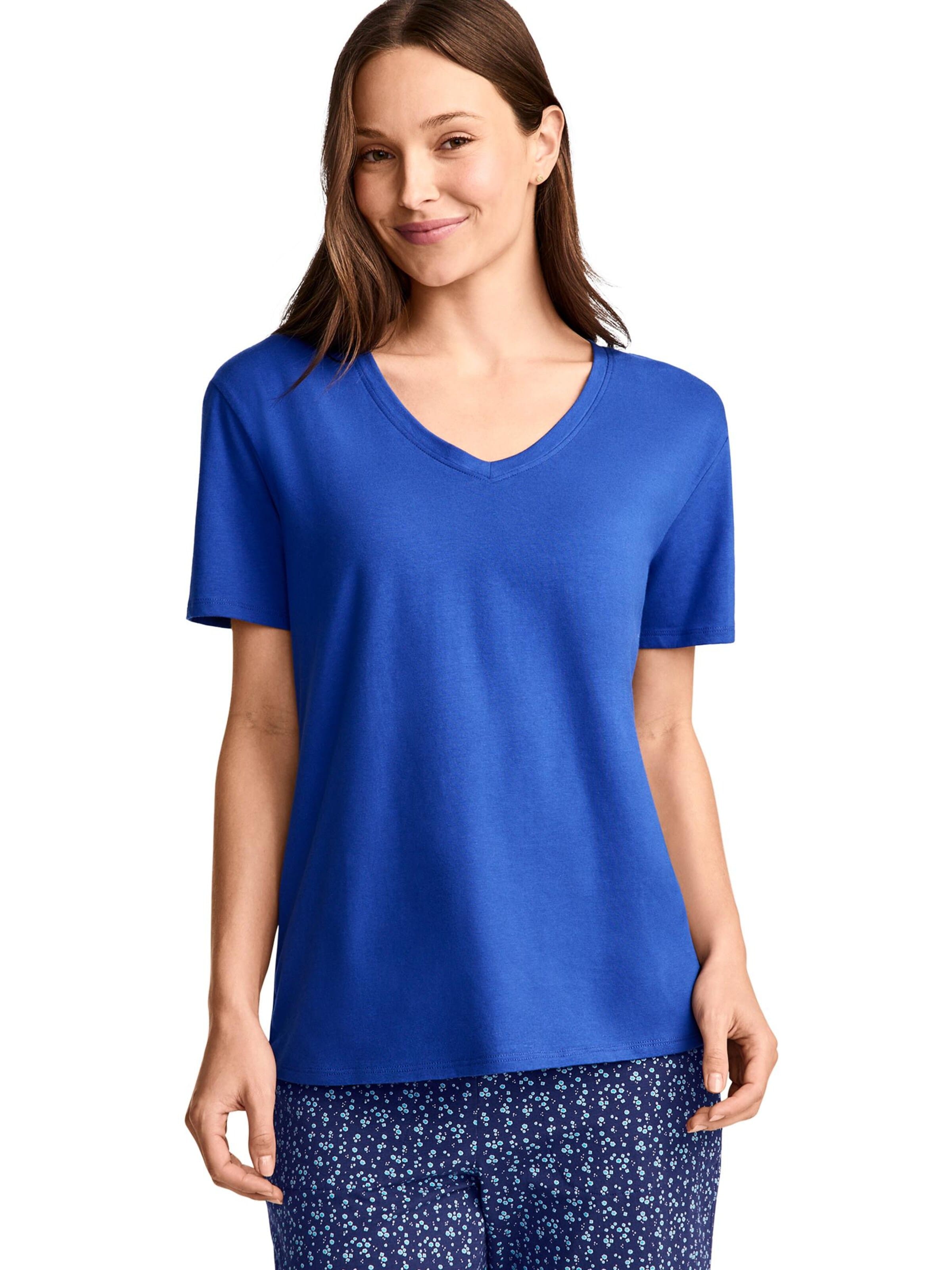 JOCKEY Pajama Shirt 'Cotton Stretch Short Sleeve V-Neck Top' in Blue: front