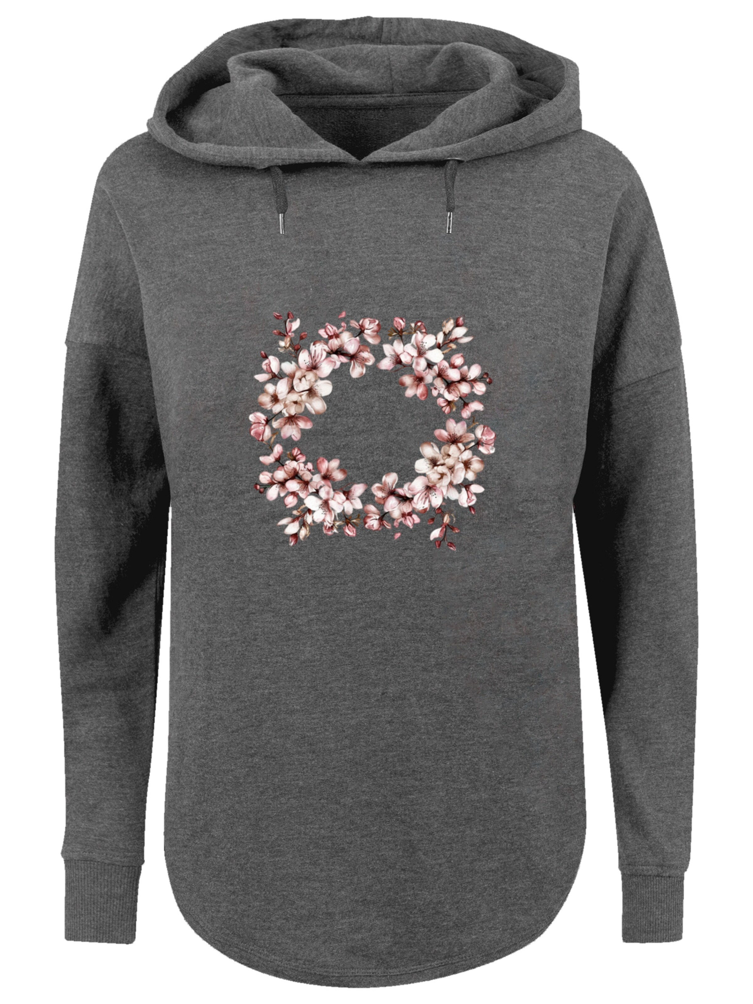 F4NT4STIC Sweatshirt 'Rosa Frühlings Blumenkranz Dekor' in Grau: Vorderseite