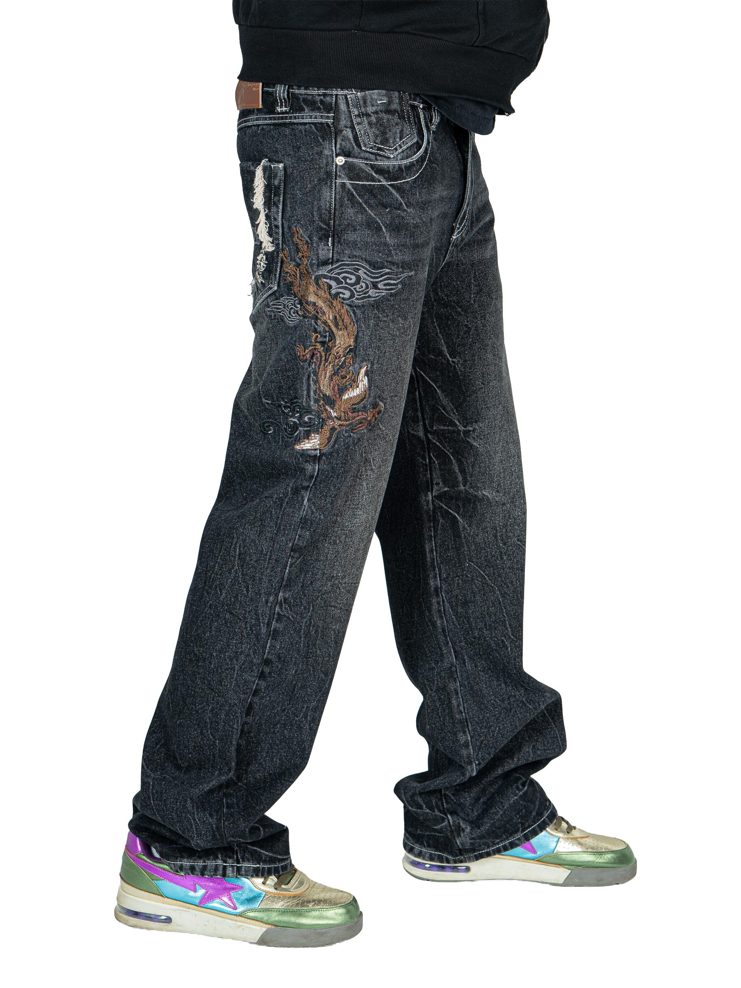RVNI Berlin - Ropa ancha Vaquero 'Grey Japanese Style Phoenix Denim' en gris
