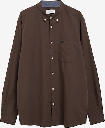 s.Oliver Men Big Sizes Button Up Shirt in Brown: front