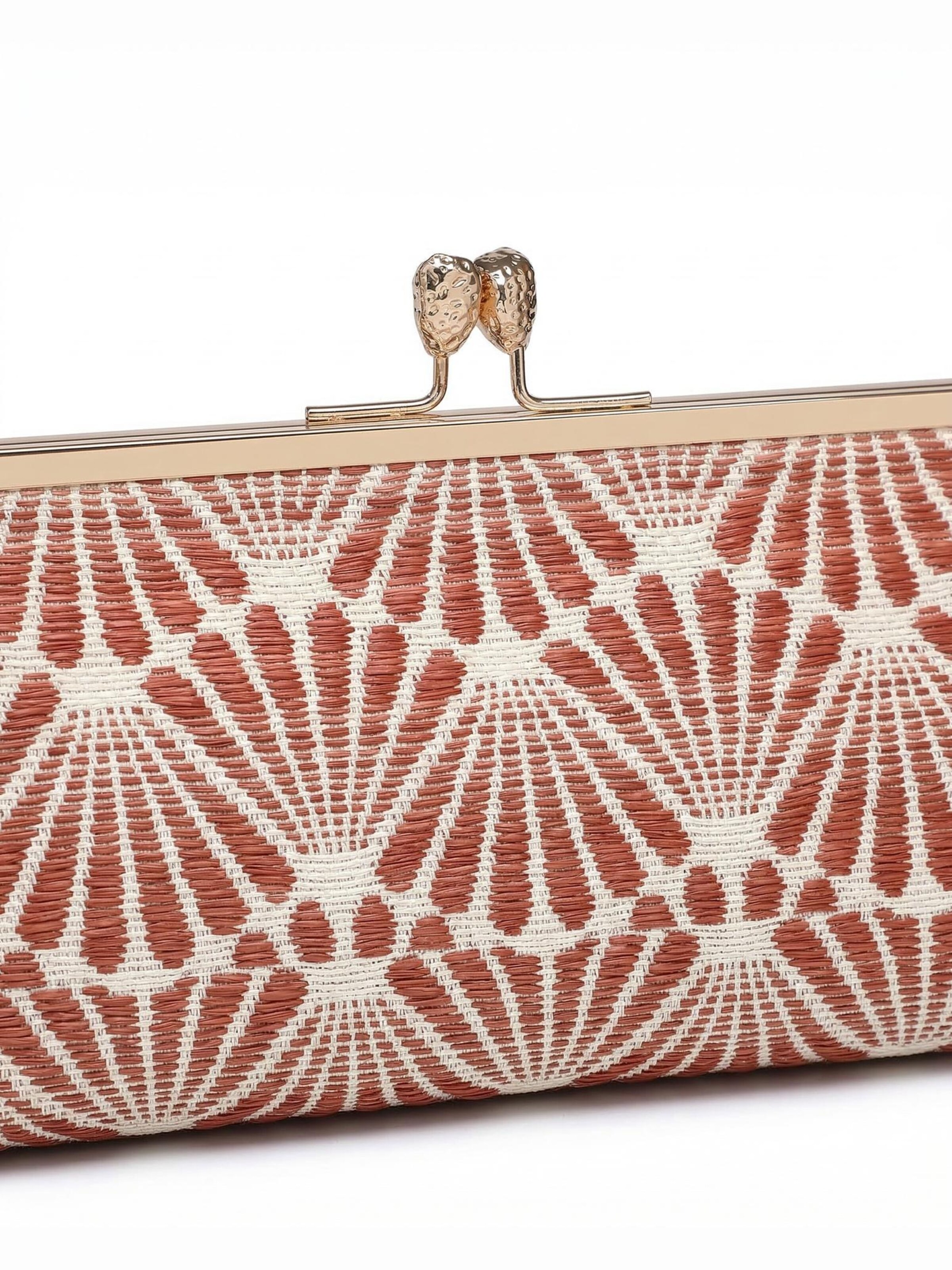 Borsa a mano 'Borsa a mano Kassandra Orlanda Plus - Chiusura fibbia, tessuto jacquard geometrico' di Kassandra in rosso