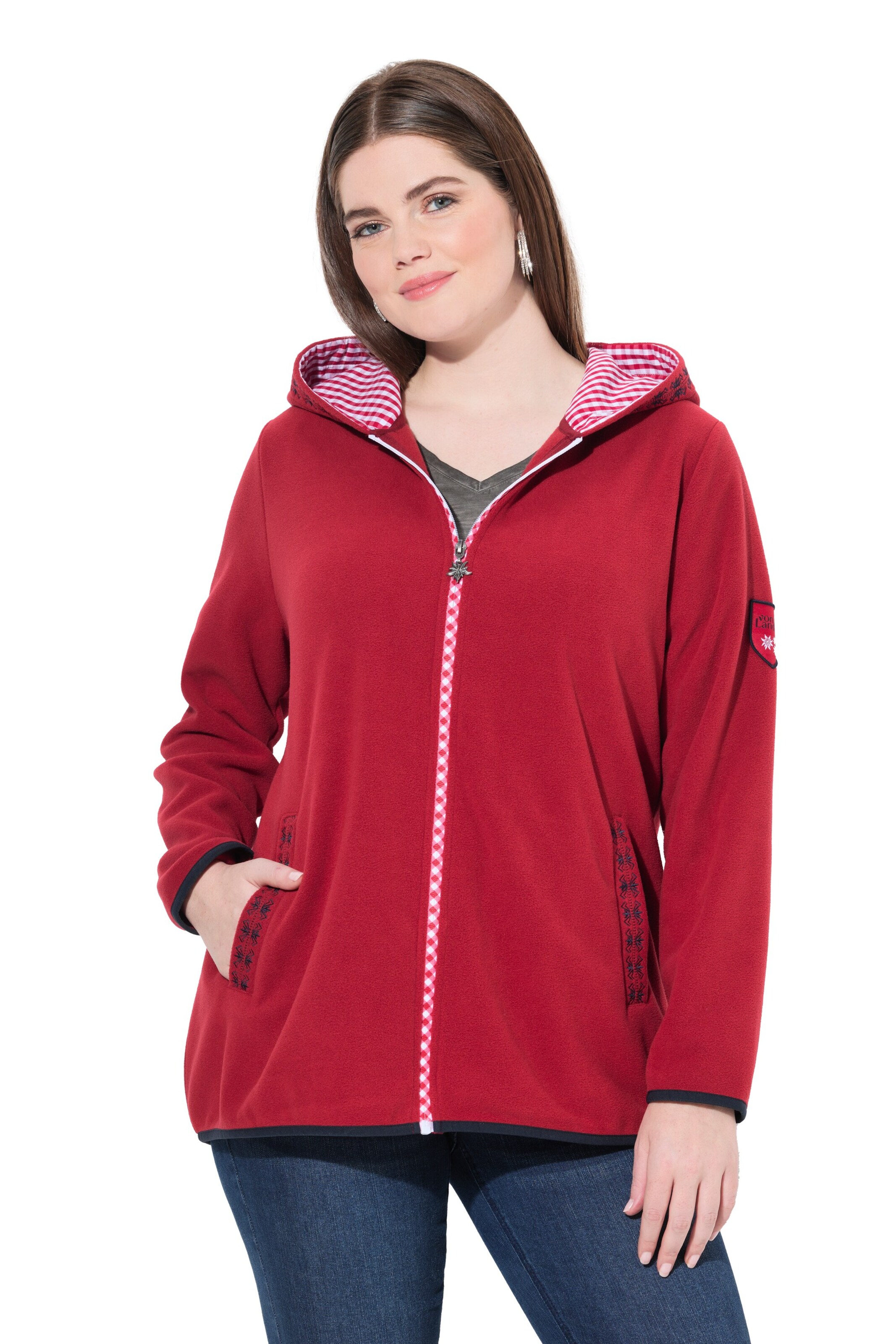 Ulla Popken Fleece Jacket in Red: front